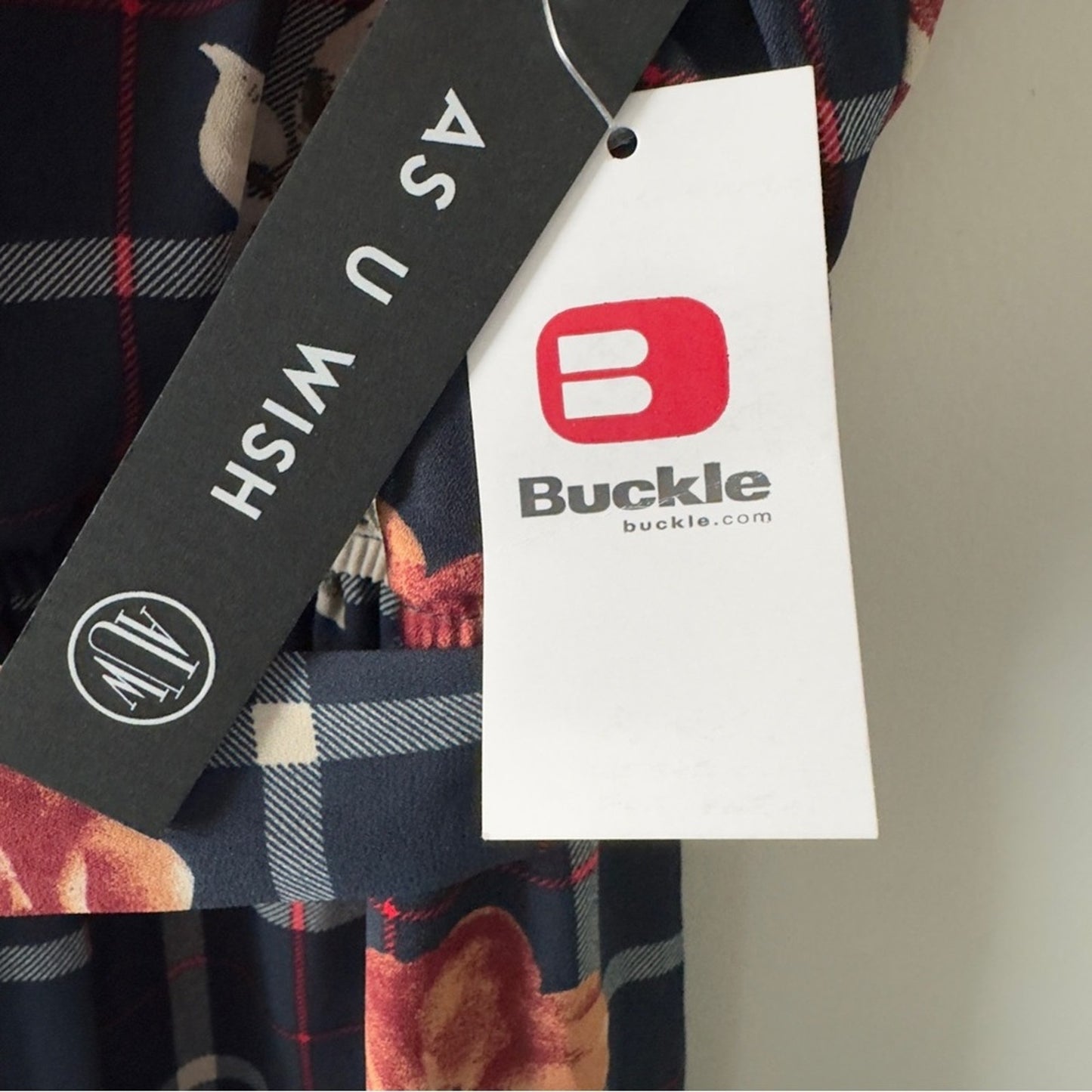 Buckle As U Wish Navy Floral Checkered Jumpsuit Tie Waist Cropped Spaghetti Blue