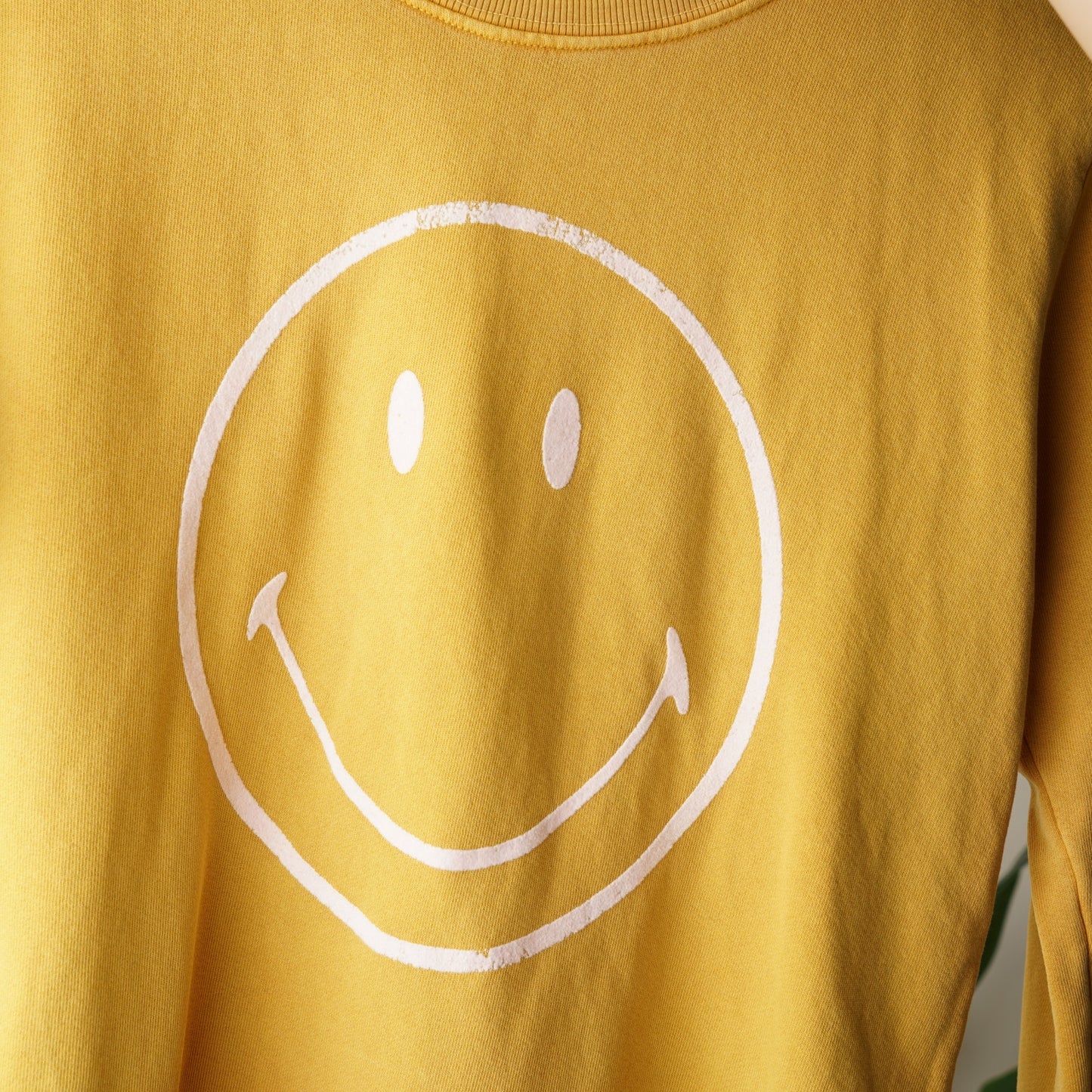 Daydreamer x Free People Sweet Talkin' Sweatshirt Top Gold Smiley Face Graphic S