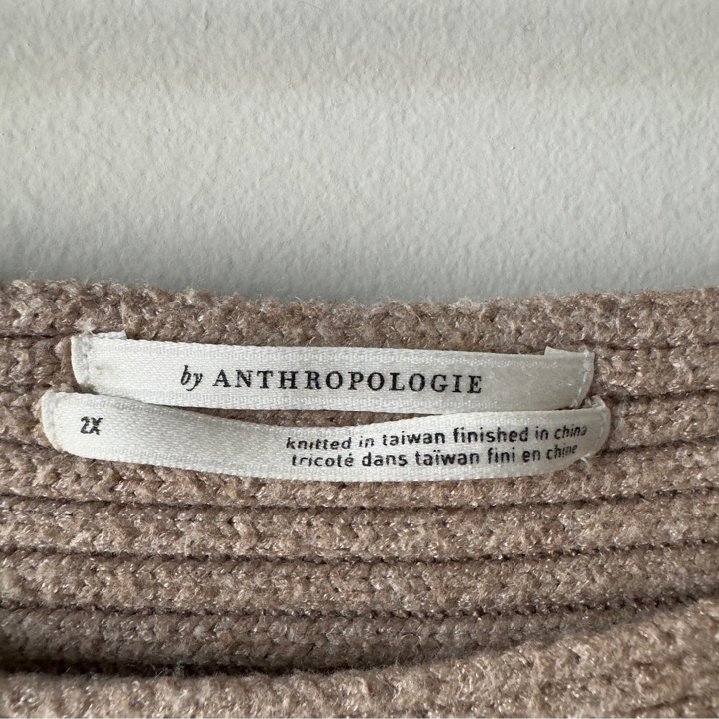 Anthropologie Beige Tan Ribbed Crew Sweater Batwing Long Sleeve Solid Autumn 2X