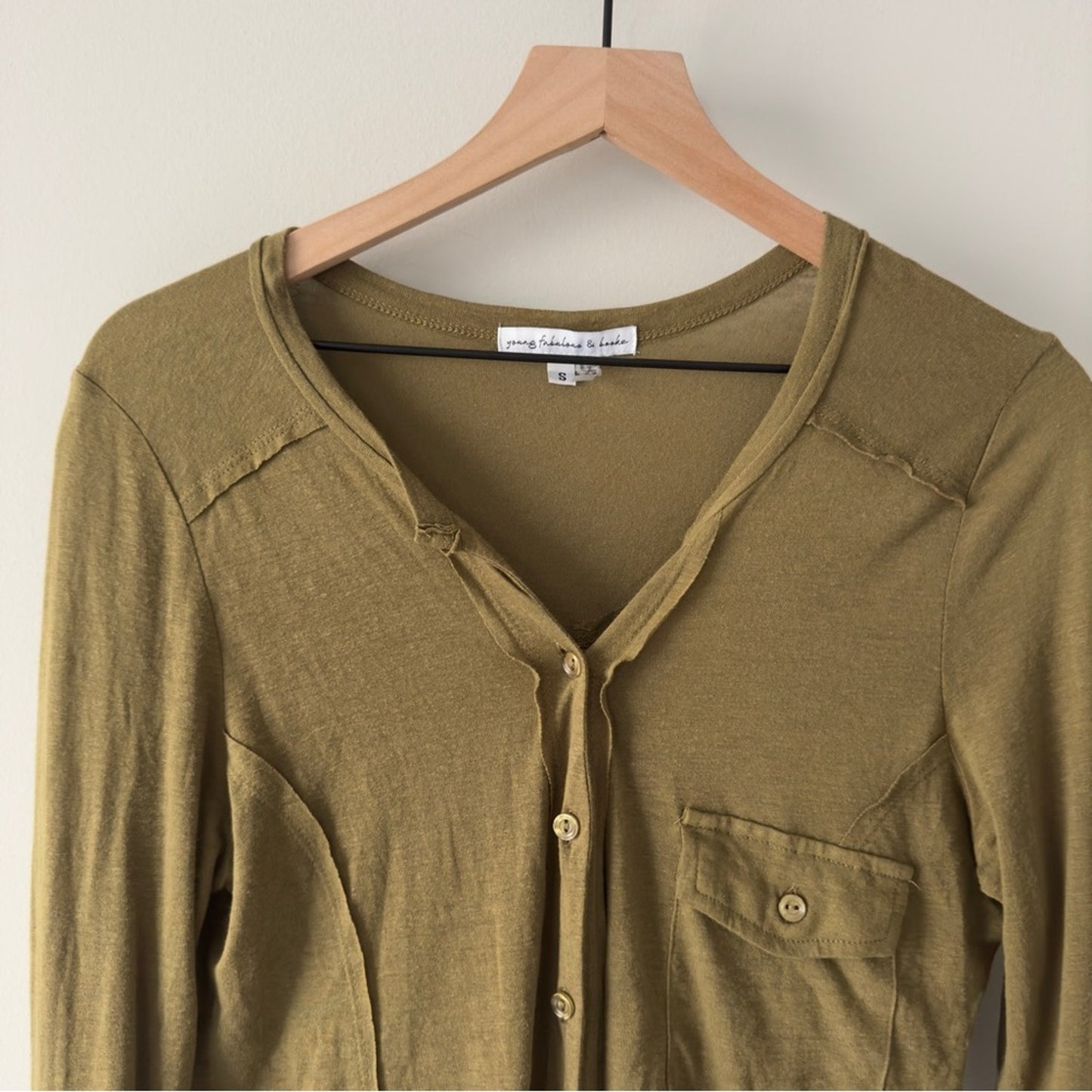Young Fabulous & Broke Button Down Shirt Linen Blend Front pocket long sleeve S