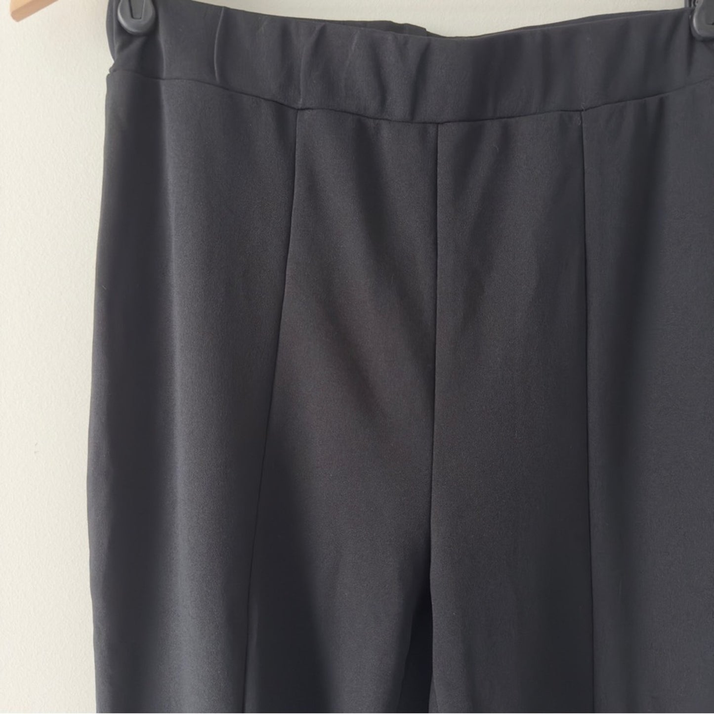 Business Casual Slit Front Leg Black Women's Pants Stretch Solid Unbranded Work