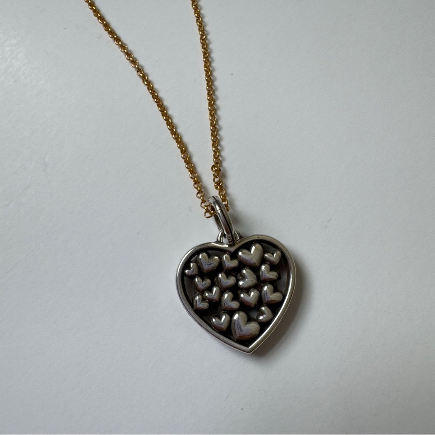 Brighton Elegant Gold & Silver Heart Pendant 2024 Necklace Chain w/ Rainbow Bag