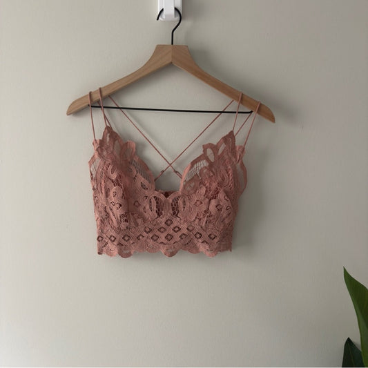 Free People FP One Adella Bralette Boho Lace Camisole Top Pink Rose bohemian M