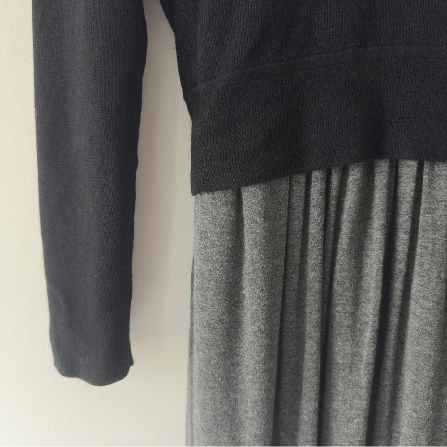 Anthropologie Moth Turtleneck Black Gray Ribbed Knit Dress Tie Waist long sleeve