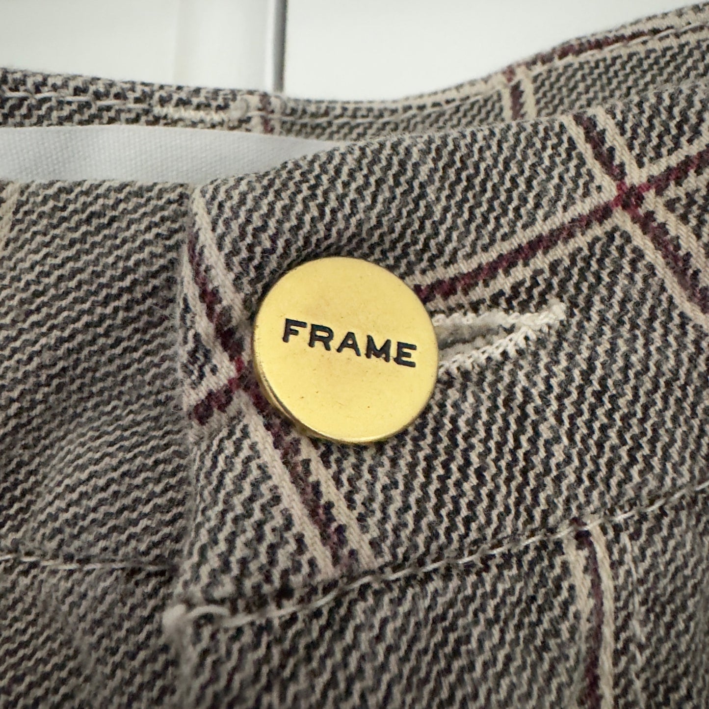 Frame Le Crop Mini Boot Pants plaid cotton blend pockets zipper button stretch