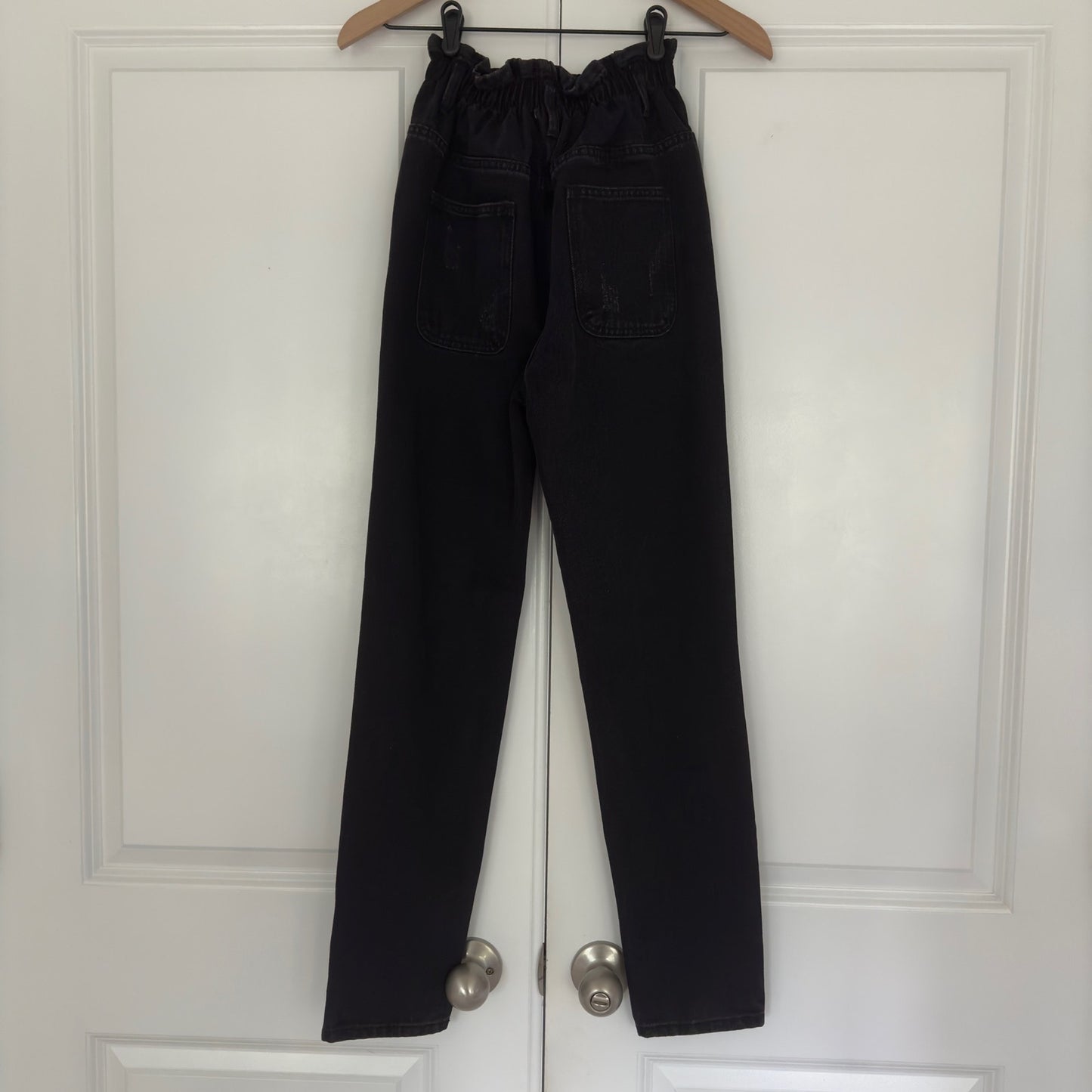 Princess Polly Open Road Paper bag Waist Jeans Black distressed pockets paperbag