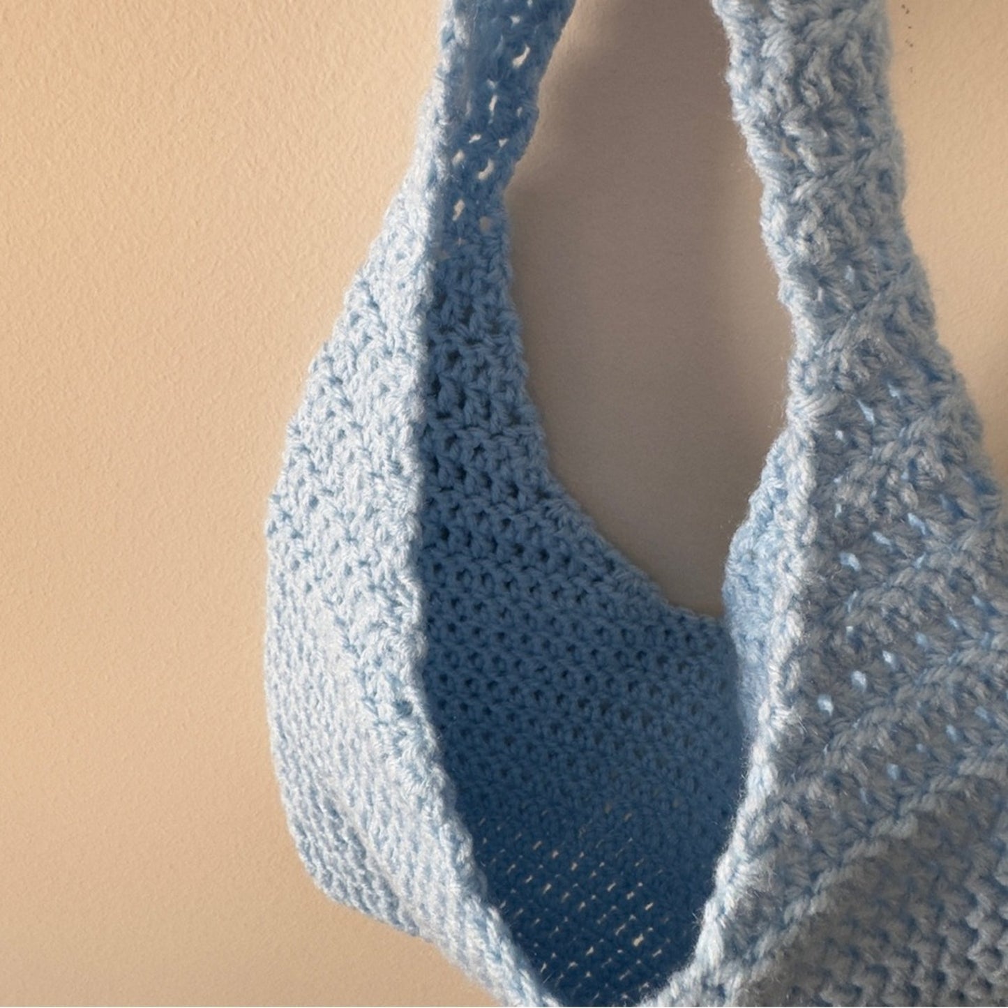 Handmade Crochet Y2K Light Blue Shoulder Bag Solid Knit Cute Lightweight