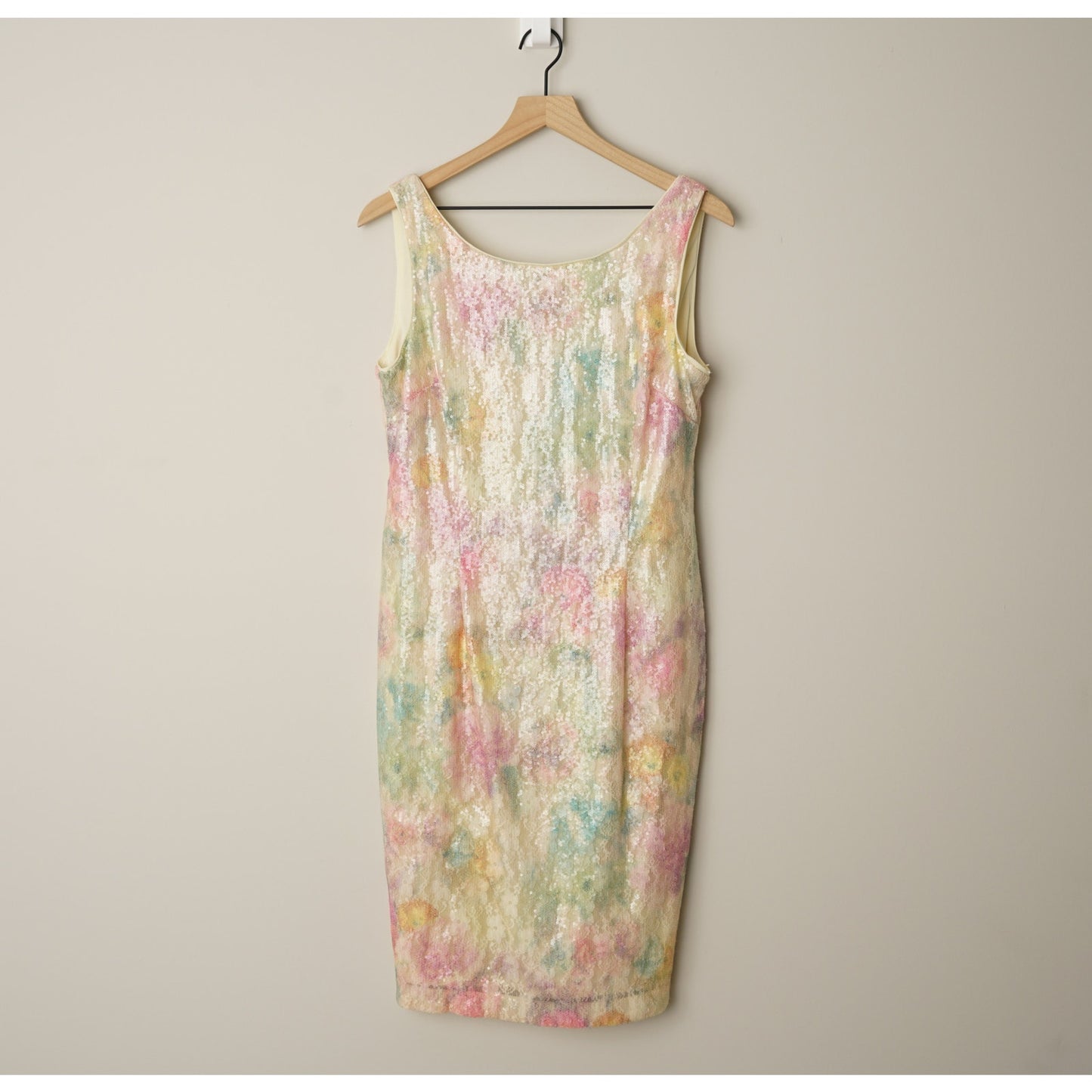 Studio One New York Sequin Floral Dress Y2K Sparkly Sleeveless Party V Back EUC