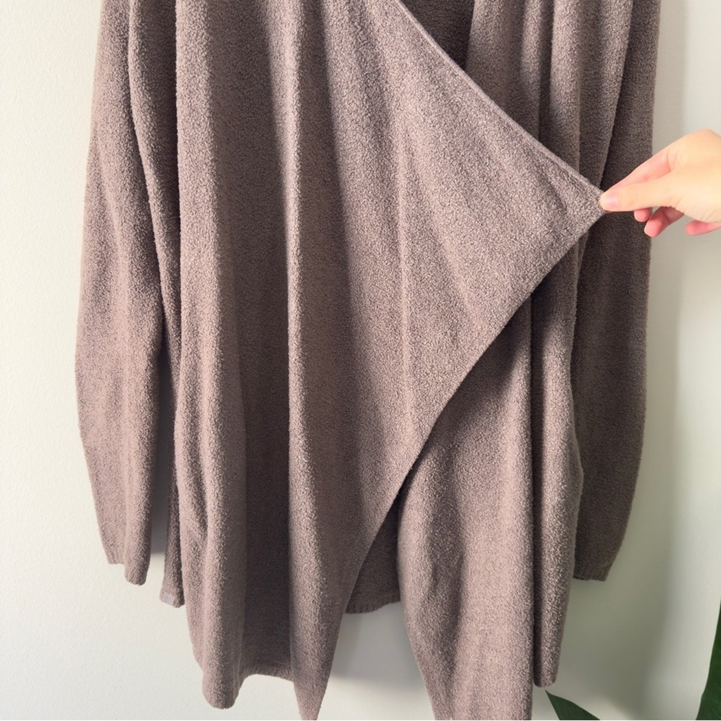 Barefoot Dreams Cozy Brown Open-Front Cardigan Long Sleeve Pockets Soft Winter S