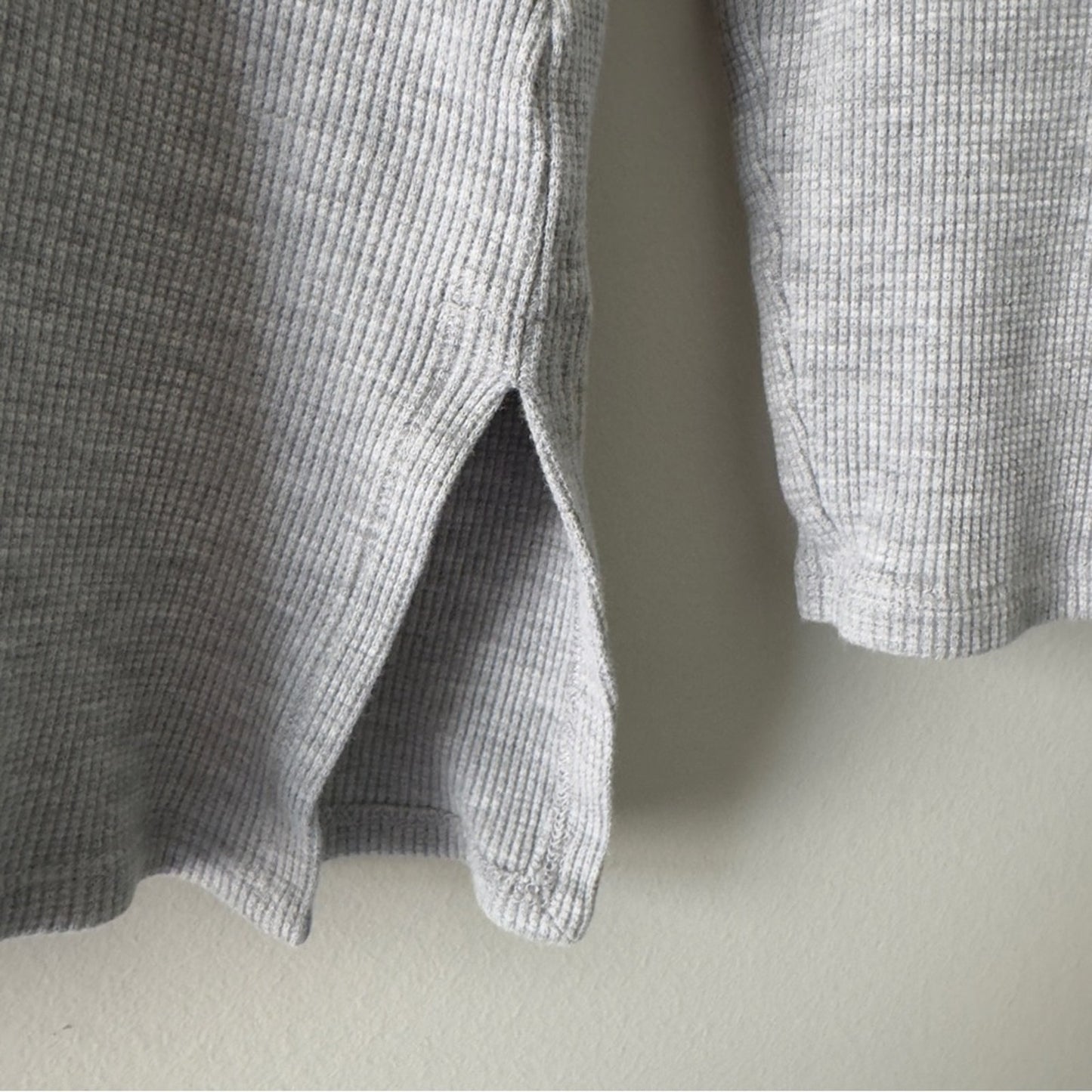 Eileen Fisher Mock Neck Gray Knit Top slit hem ribbed solid minimalist casual S