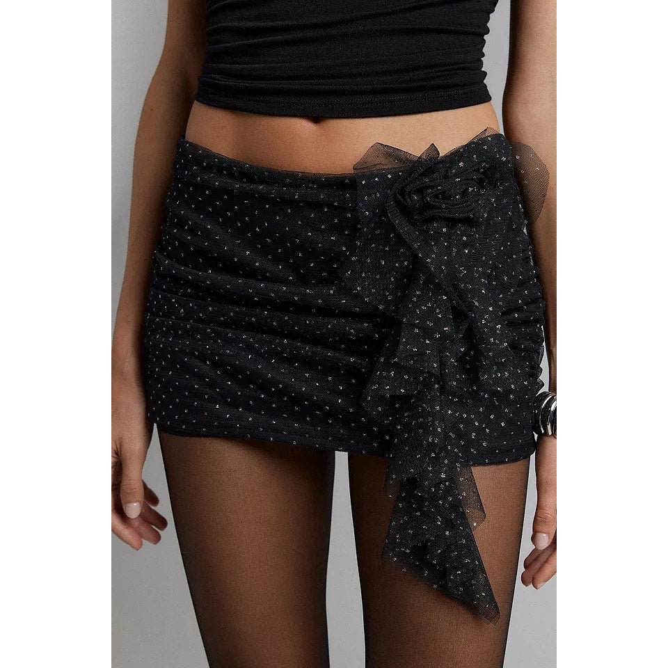 Urban Outfitters Kimchi Blue Sammie Mesh Rose Ruffle Mini Skort Shorts Skirt NWT