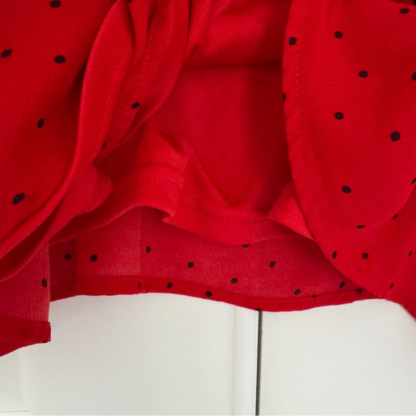 Lulus polka dot wrap dress adjustable spaghetti straps lined snap v-neck red M