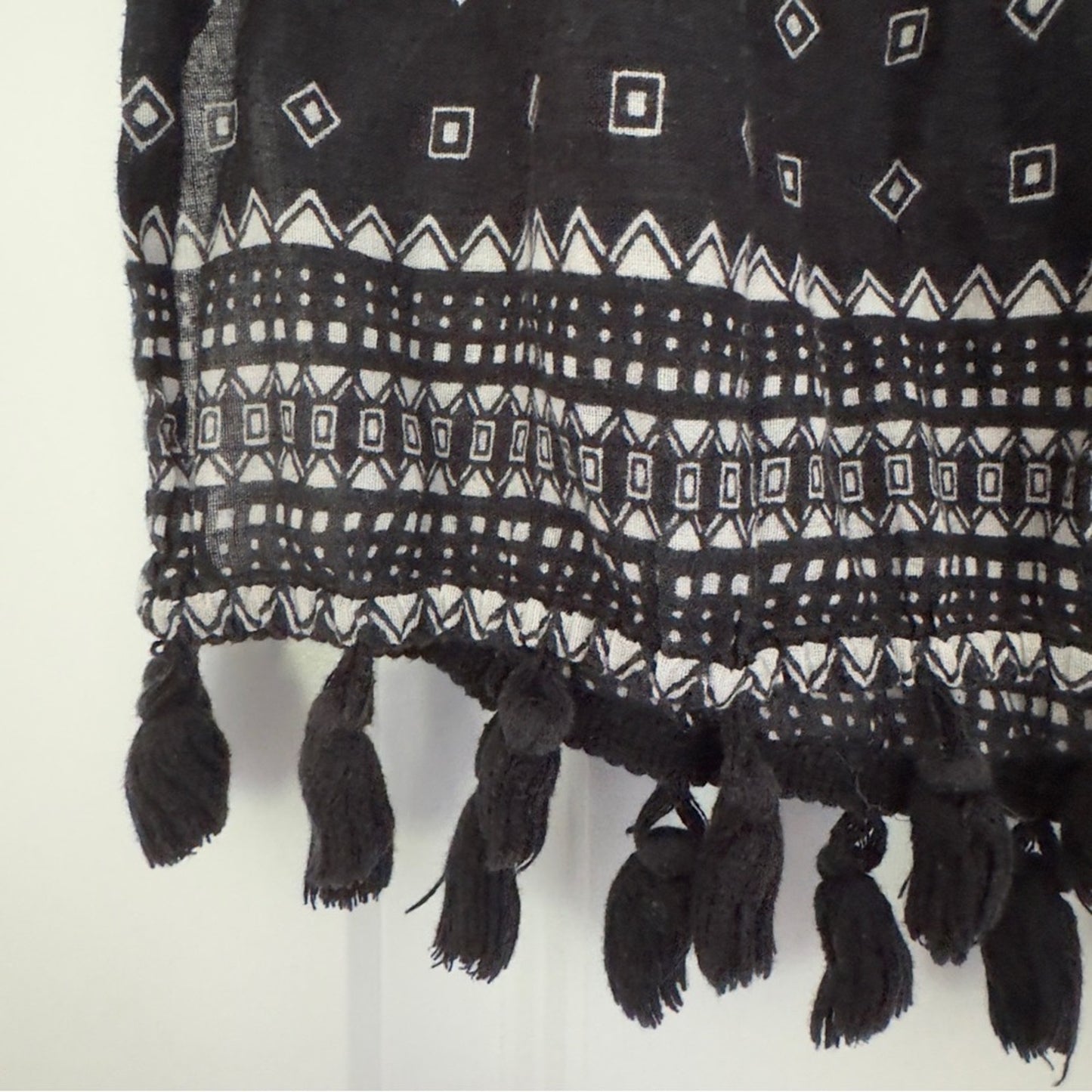 Madewell Tassel Hem Tank Top Geometric Aztec Print Sleeveless Ruched V-neck
