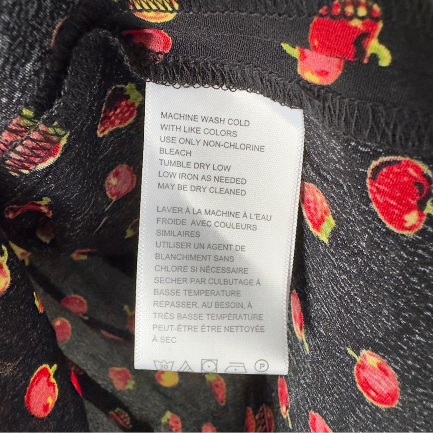 Kimchi Blue Urban Outfitters Fruit Print Black Red Strappy Dress Deep B-Neck EUC
