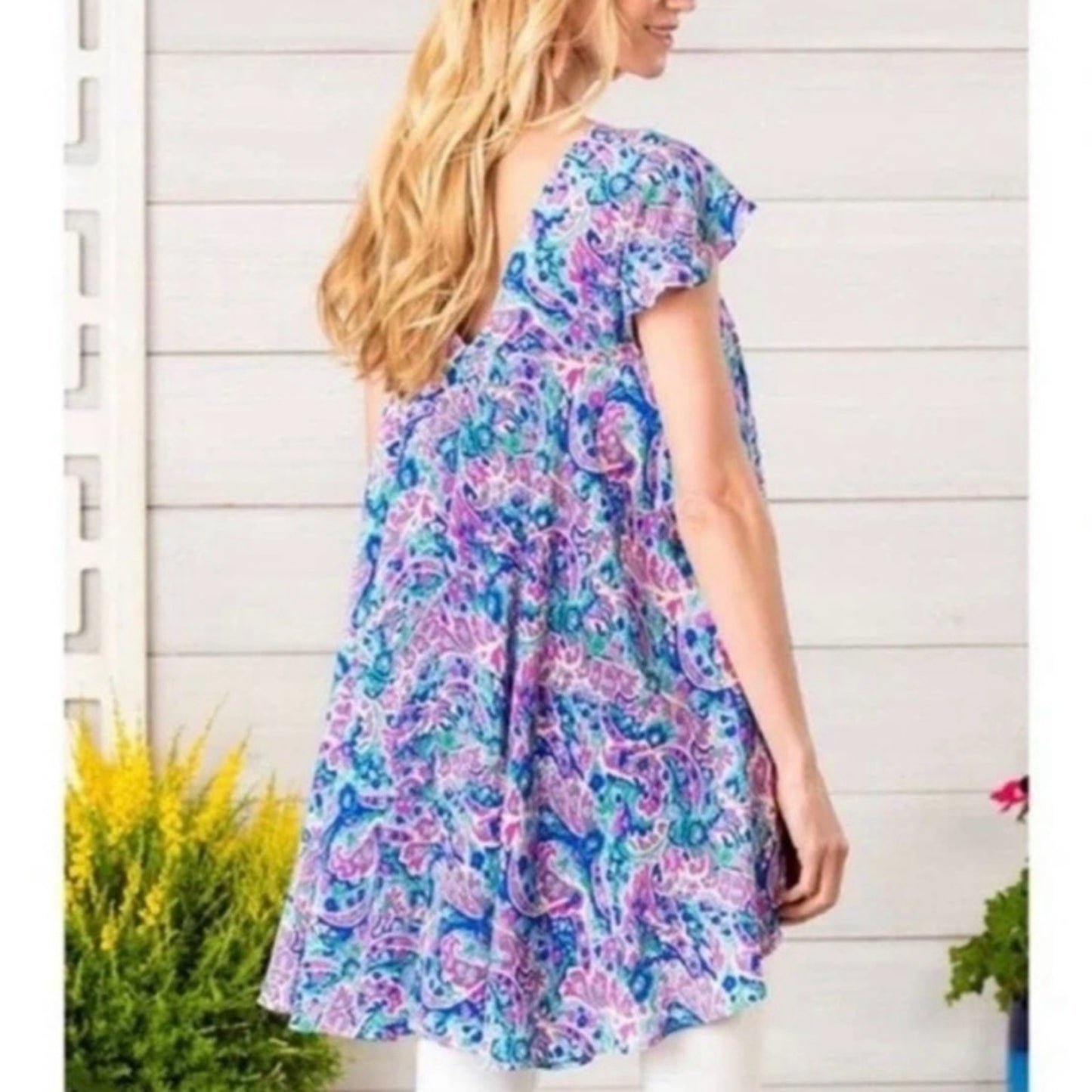 Matilda Jane In the Maze Paisley Print Tunic Swing Top Cap Sleeve High Low Hem