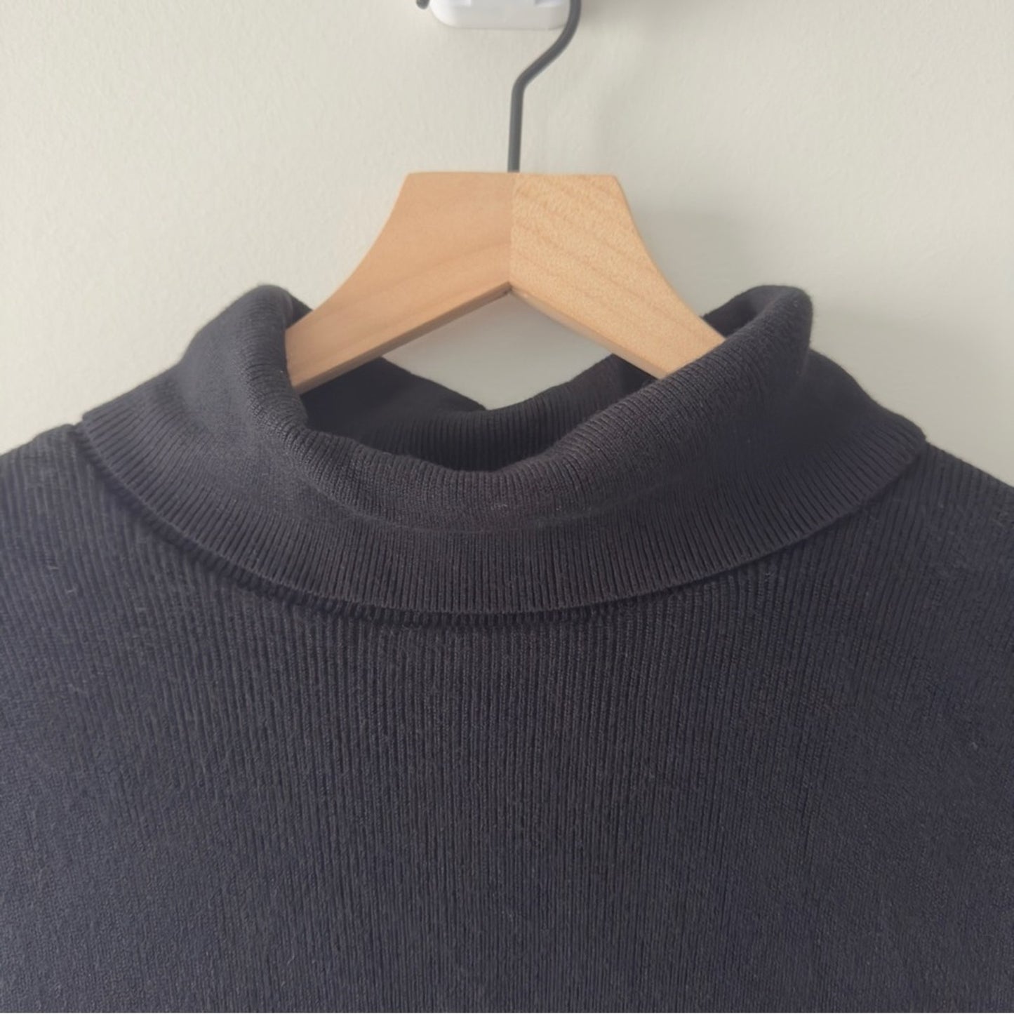 Anthropologie Moth Turtleneck Black Gray Ribbed Knit Dress Tie Waist long sleeve