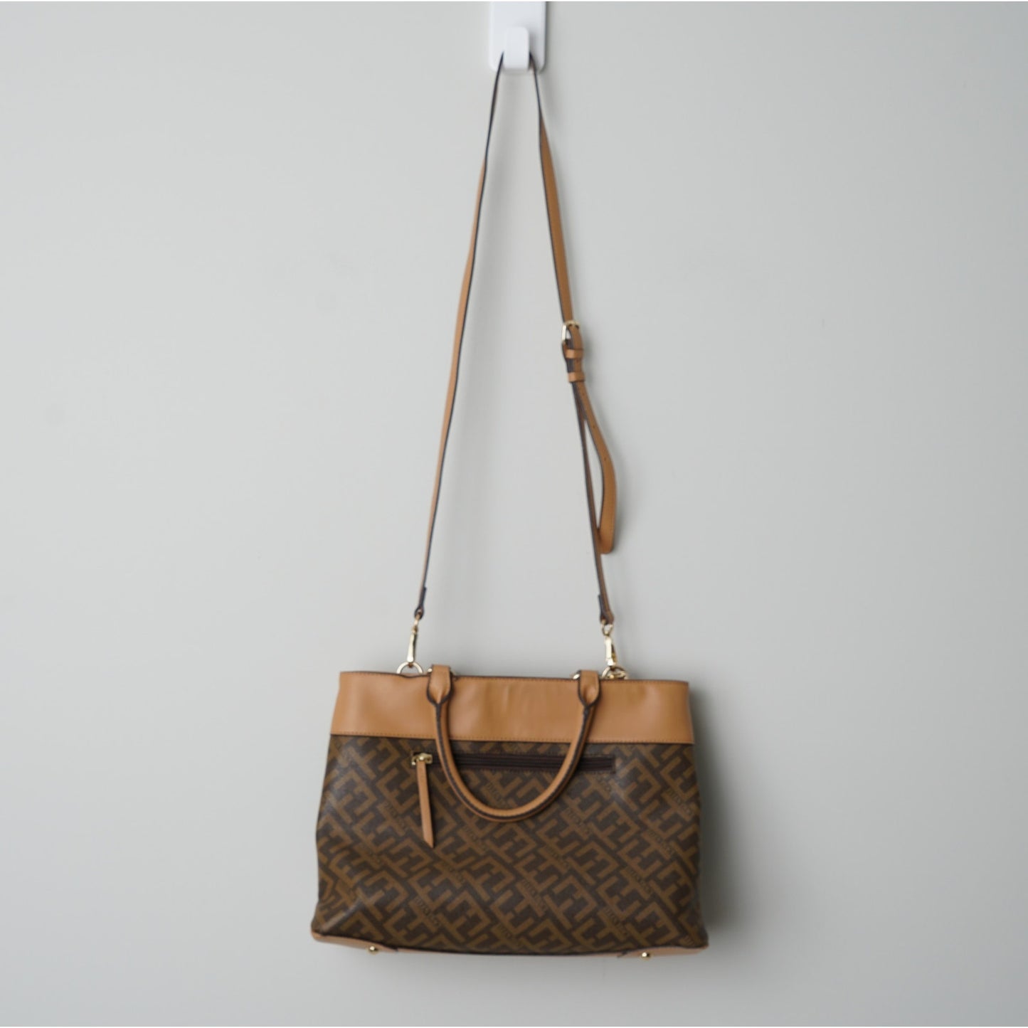 Ellen Tracy Logo Print Coated Canvas Satchel Handbag Detachable Adjustable Strap