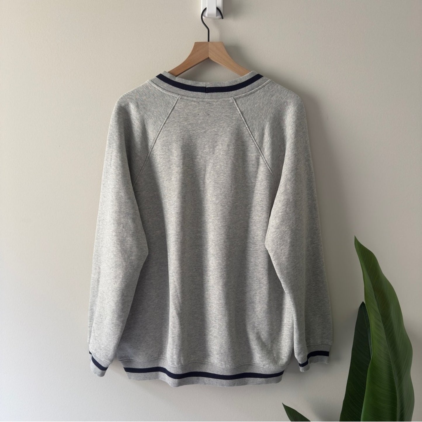 Gap Vintage Soft Oversized Cardigan Gray Sweater Navy Trim Button Down Cozy NWT