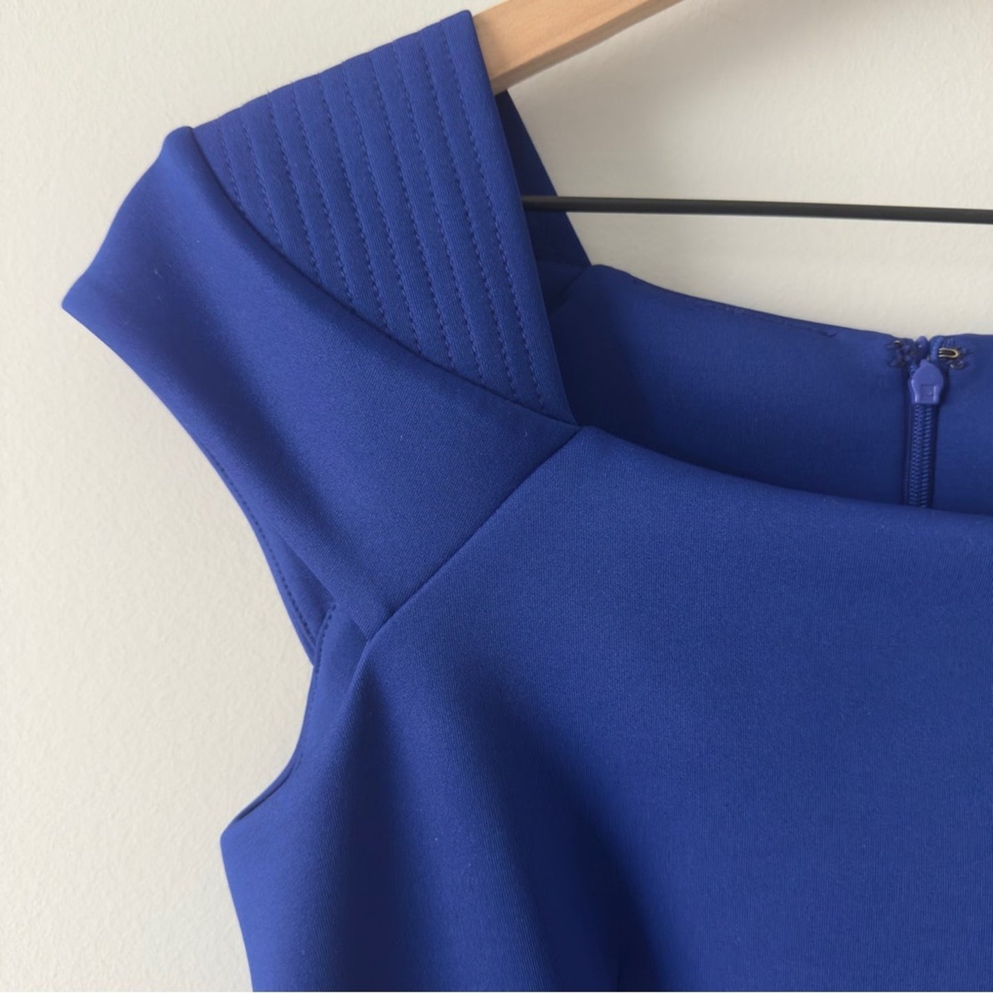 Calvin Klein Royal Blue Mini Pencil Dress Short Cap Sleeve Zip Up Solid Business