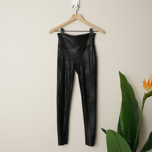 Spanx High Rise Faux Leather Athletic Leggings Stretch Spandex Athleisure Active