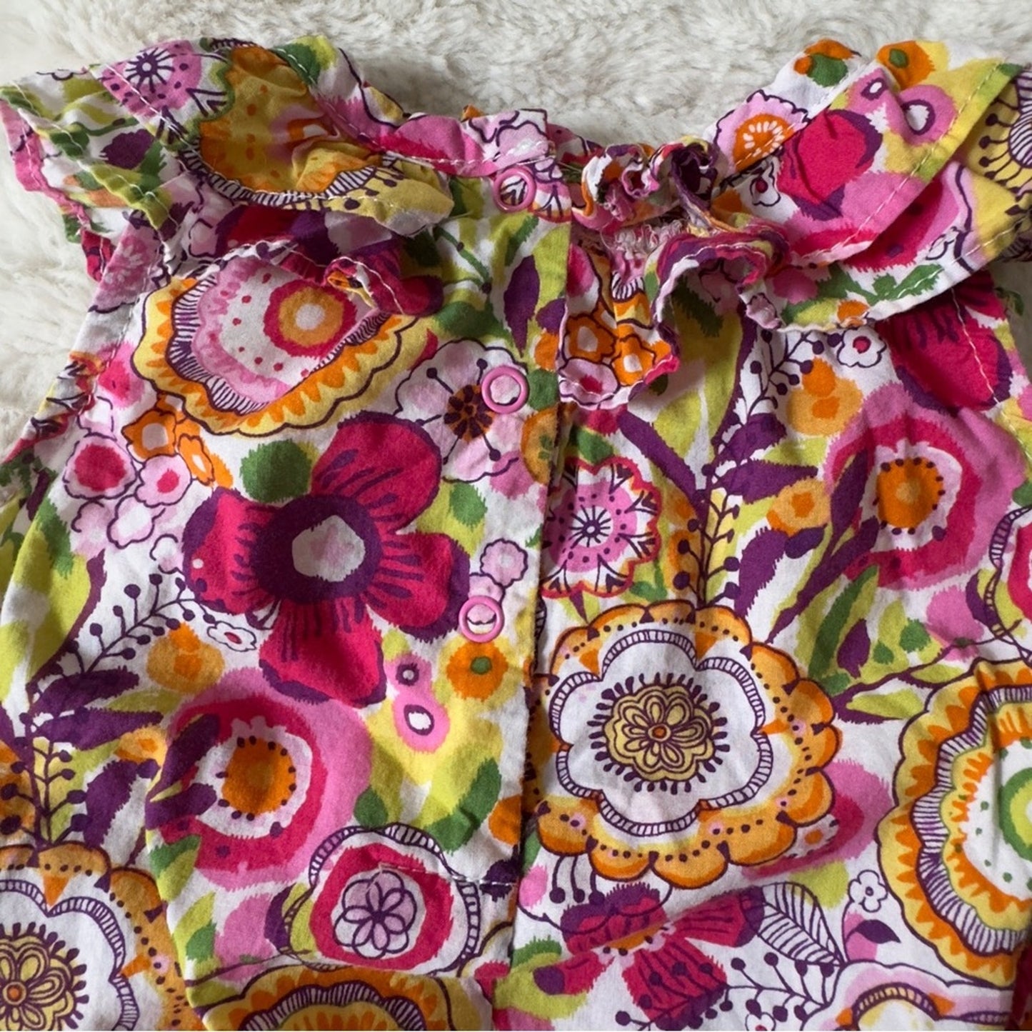 Vera Bradley Baby Colorful Floral Romper Ruffle Neckline smocked legs one piece