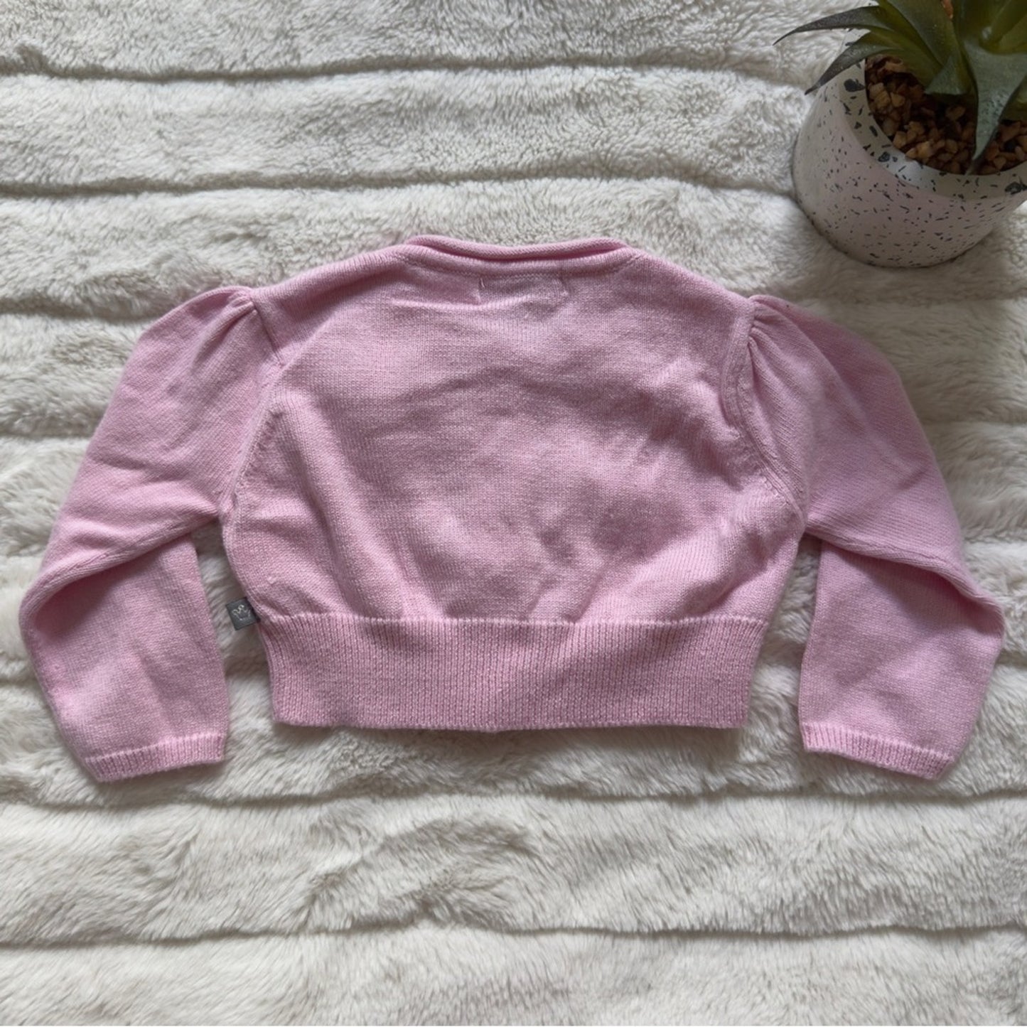 Petit Lem Pink Cardigan Polka Dots long sleeve button down front tight knit 3/6M