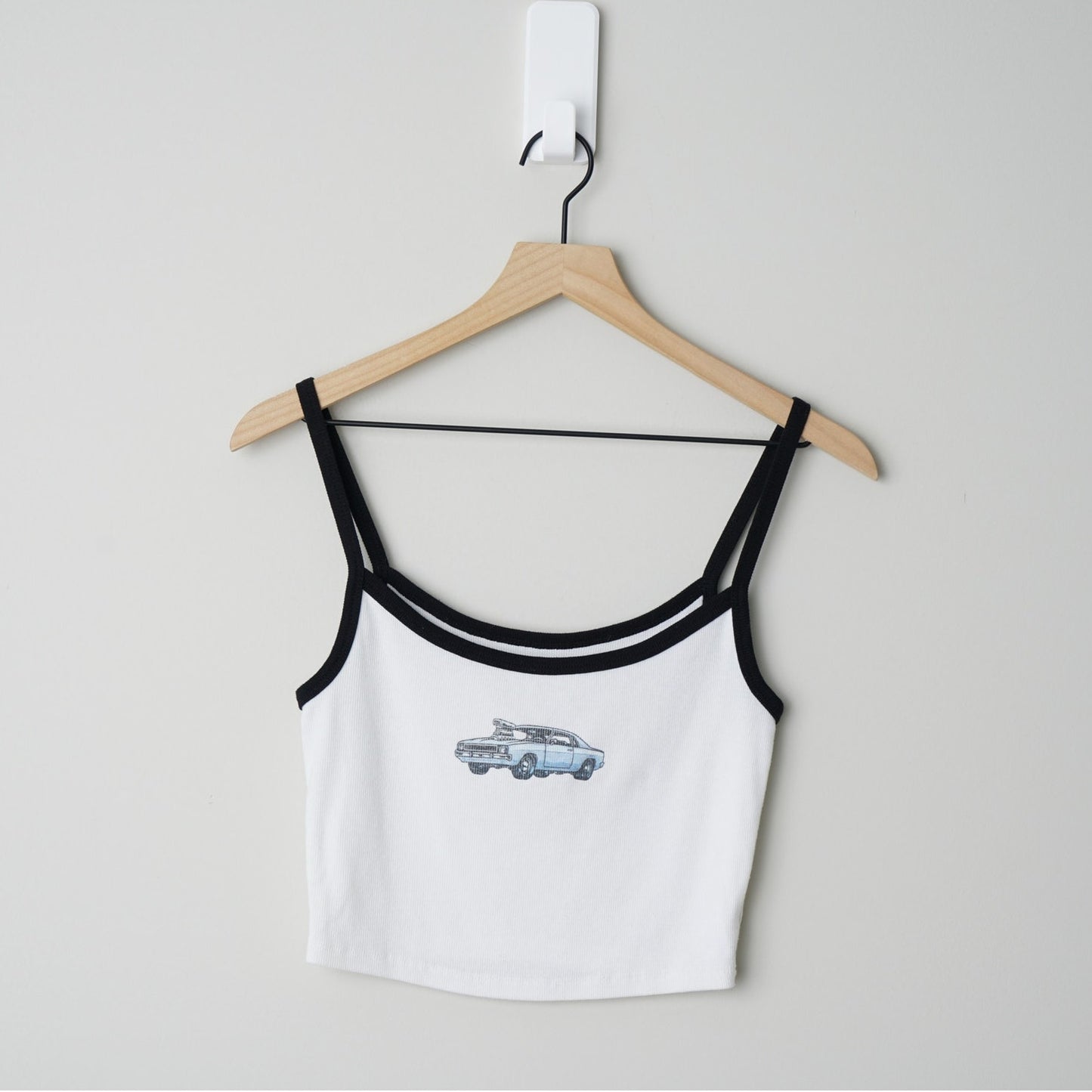 Aeropostale Ribbed Car Graphic Baby Tank Top Spaghetti Strap Cropped Stretch EUC