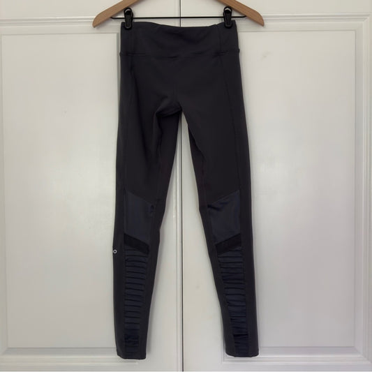 Alo Moto Athletic Leggings Mesh Faux Leather Active Athleisure Activewear Gray