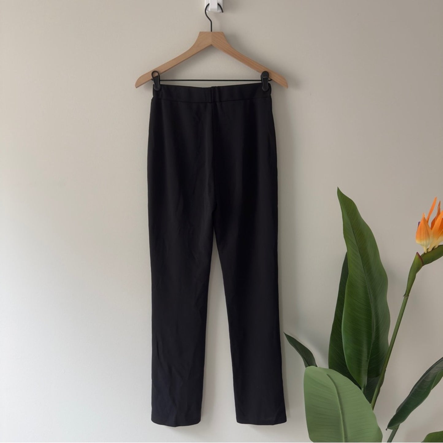 Business Casual Slit Front Leg Black Women's Pants Stretch Solid Unbranded Work