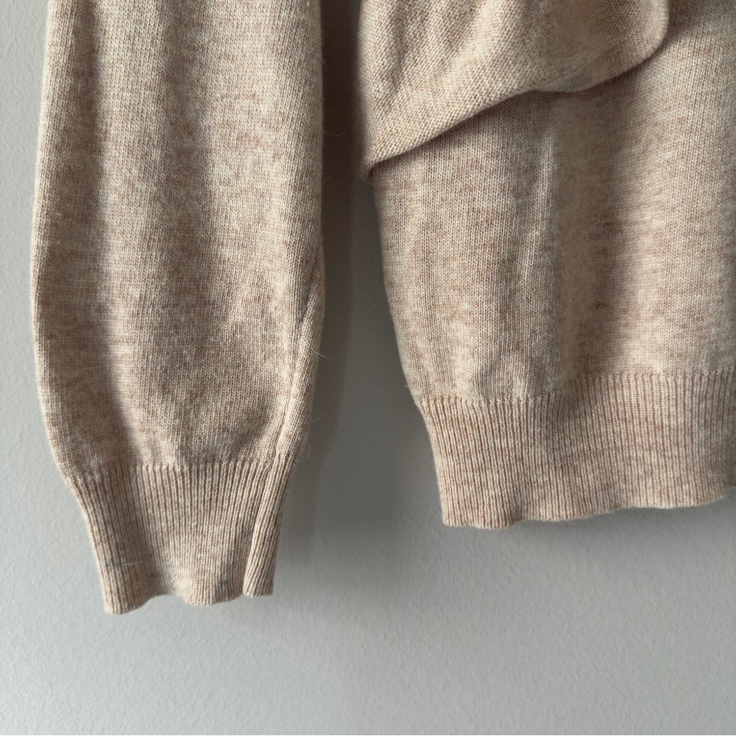 Anthropologie Moth Ruffle Beige tight Knit Sweater long sleeve crew neck keyhole
