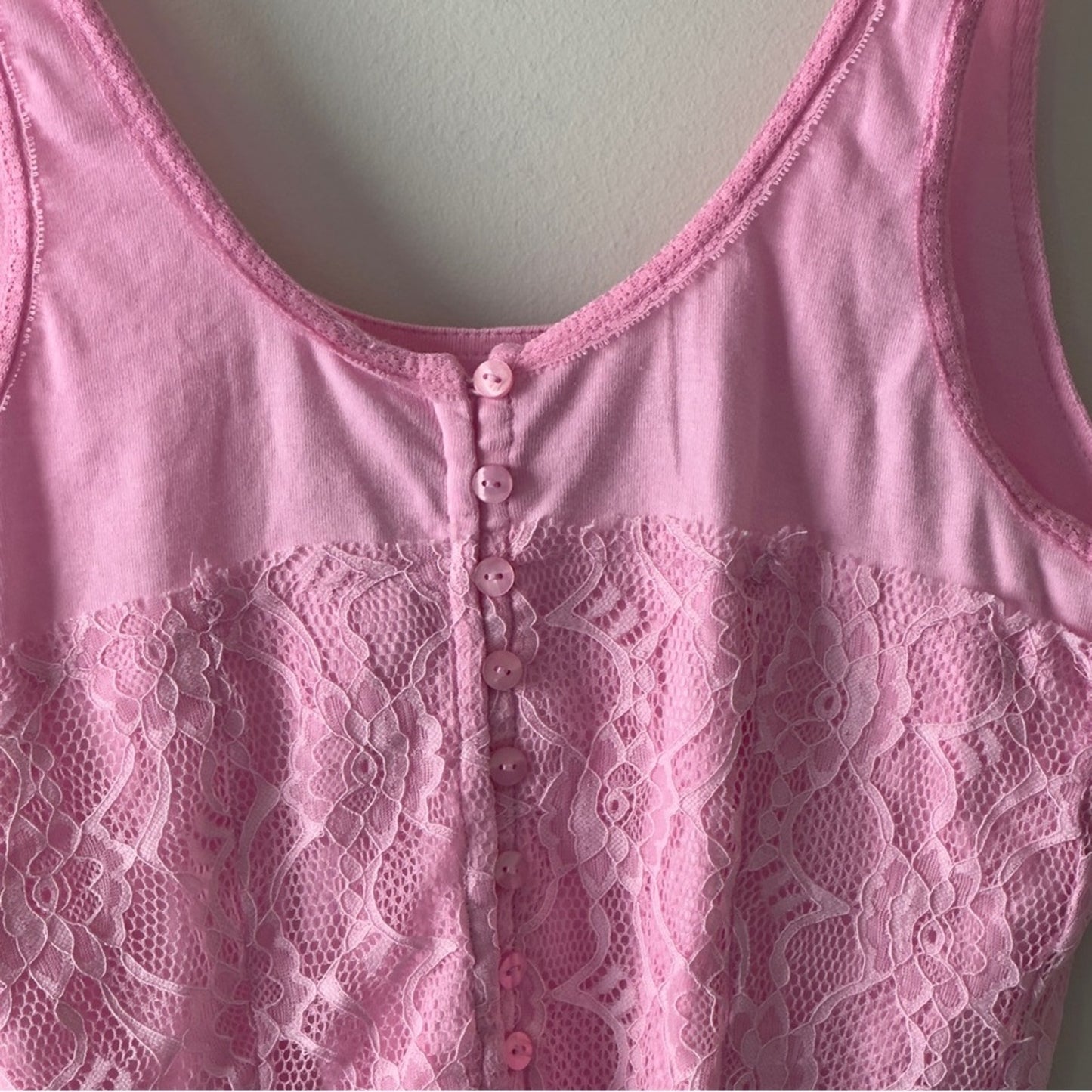 Free People Lace Corsette Style Tank Top Pink Sugar Crop Casual Cropped Buttons