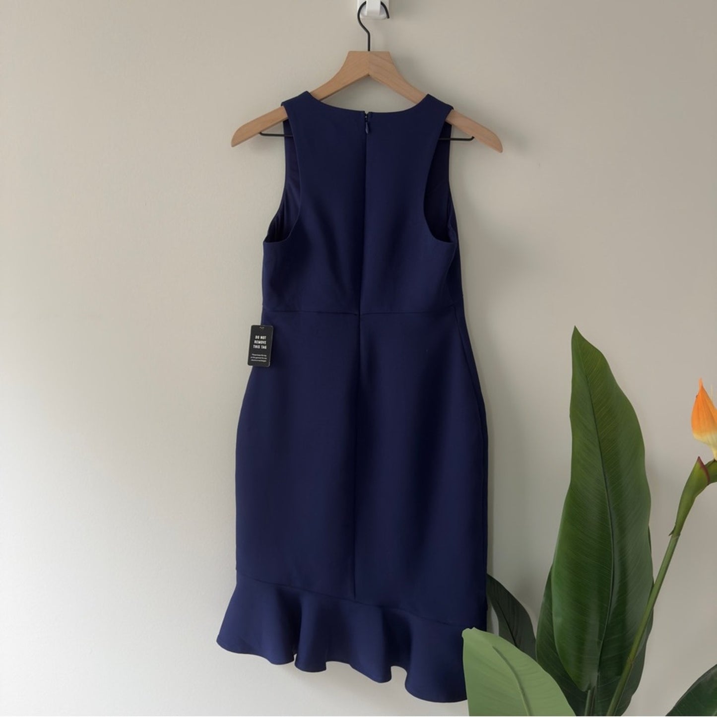 Express Blue asymmetric Ruffled hem Sheath Dress zip up back sleeveless V-neck 4