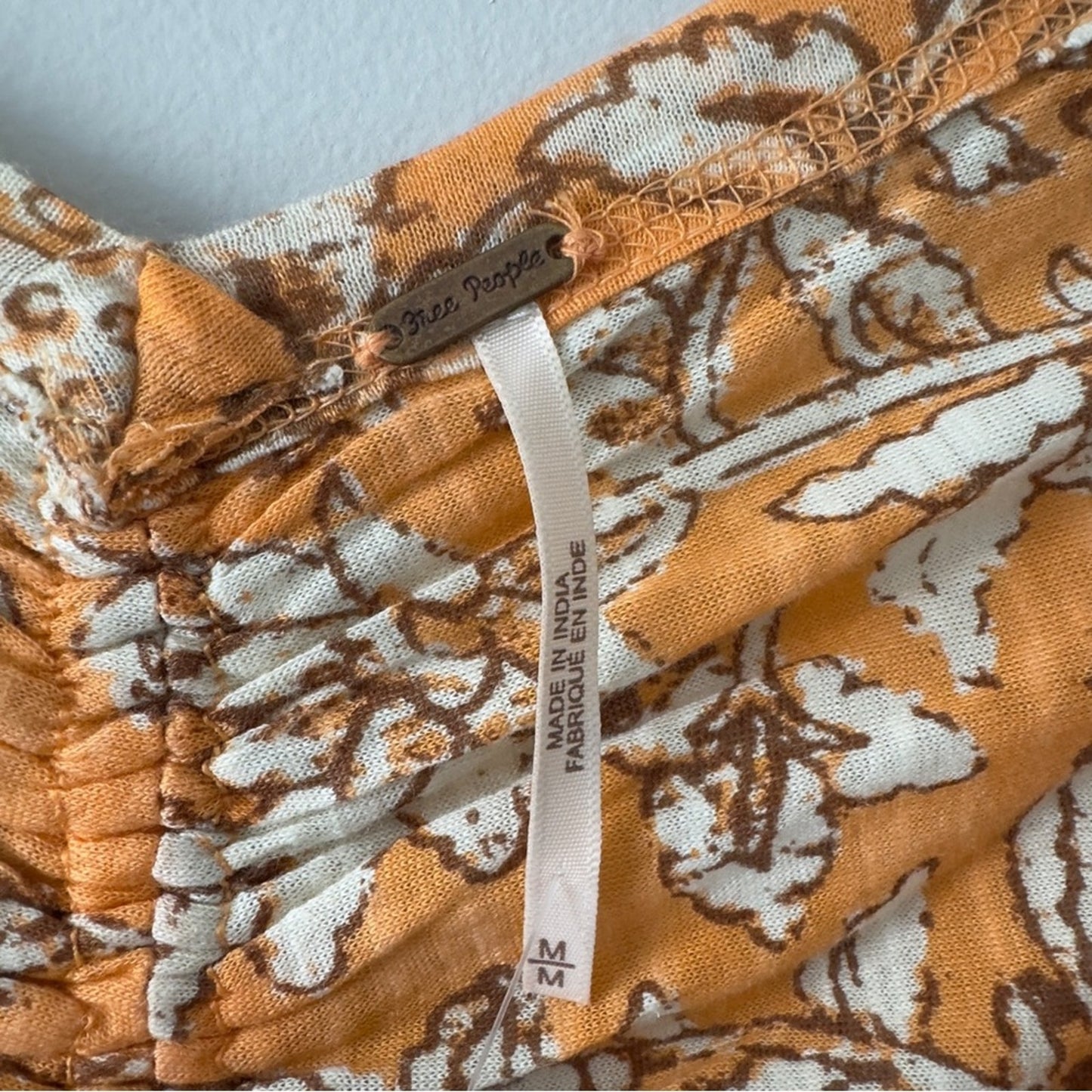 Free People Say the Word Top in Blood Orange Combo Floral Ruched long sleeve NWT