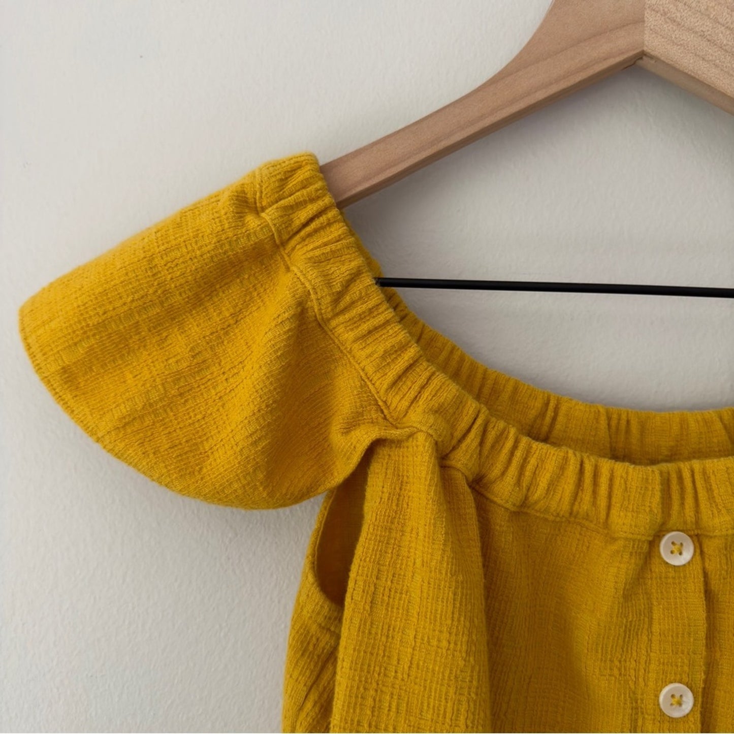 Madewell Texture & Thread Off The Shoulder Top Button Front Tie Waist Yellow EUC