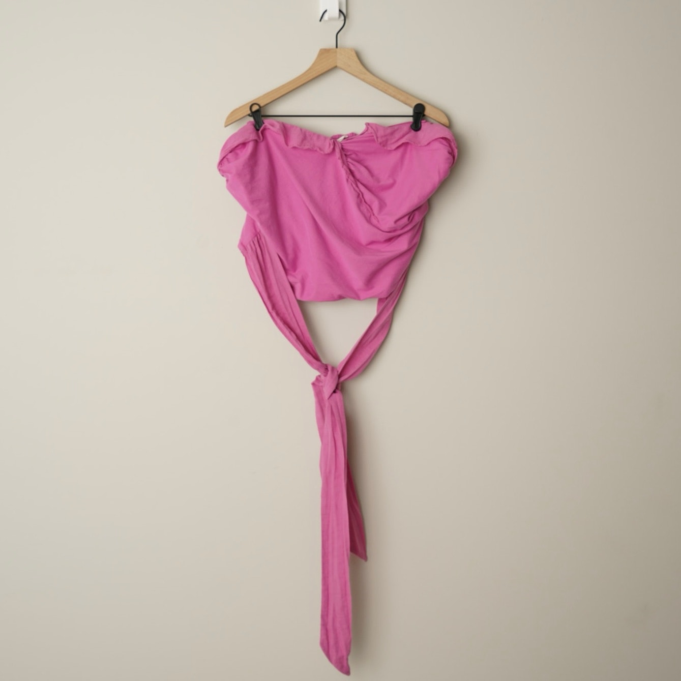 Anthropologie Ruffled Tie Front Cropped Tube Top Cotton Stretch Strapless Smock