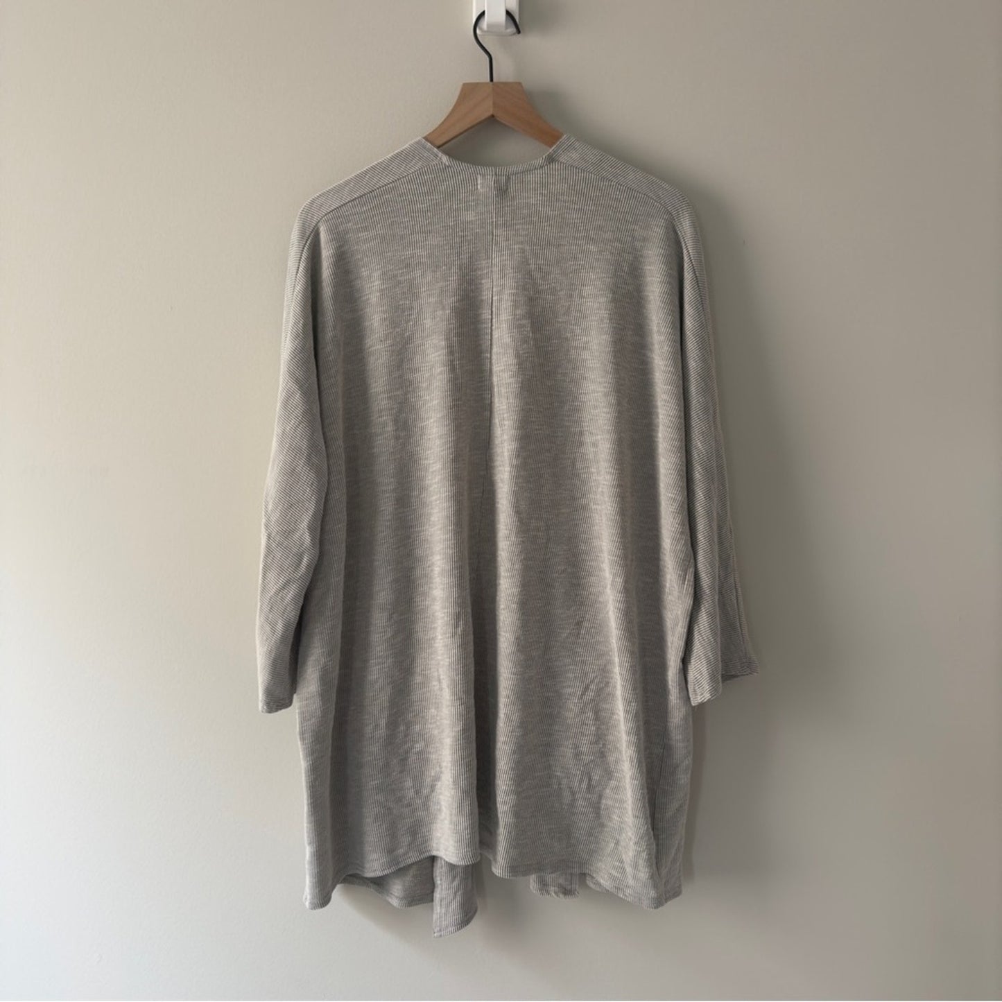 Revolve Donni Gray Open Front Cardigan Sweater tunic pinstripe pockets cotton OS