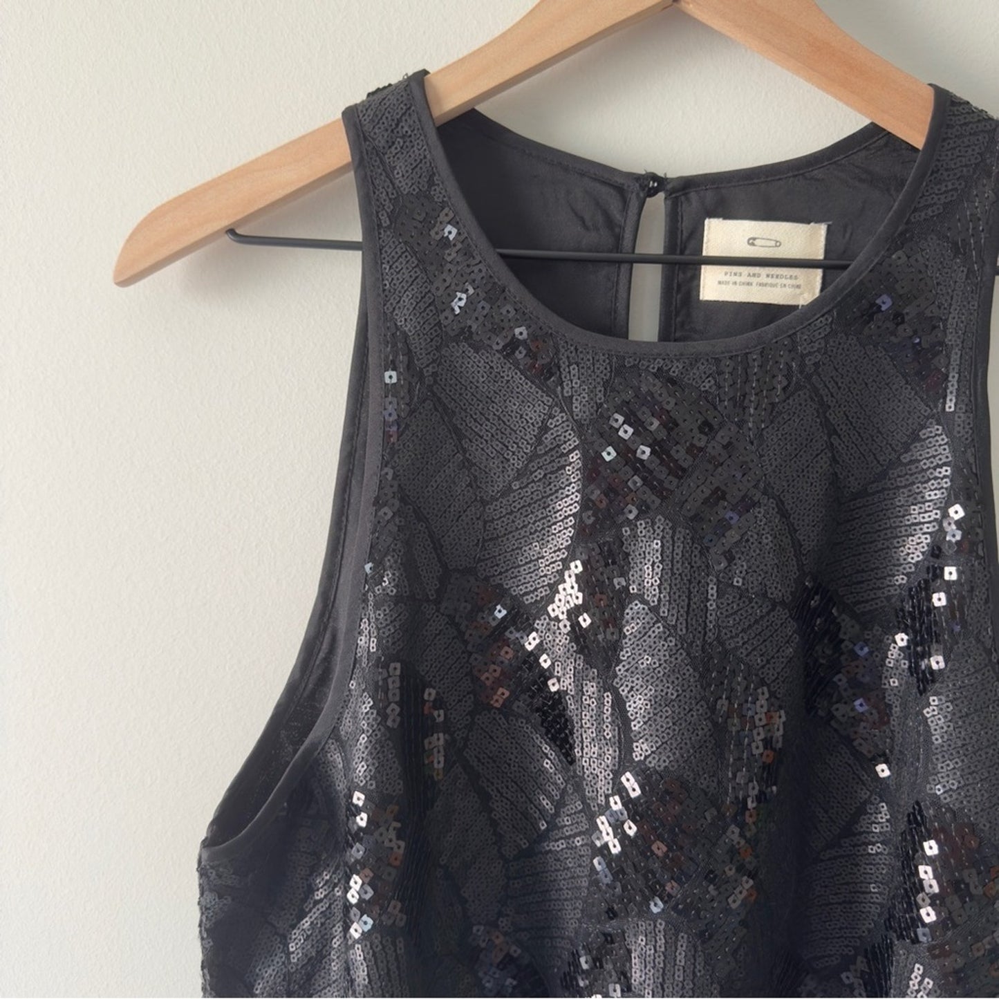 Anthropologie Pins and Needles Black Sequin Crop Tank Top sleeveless cropped NWT