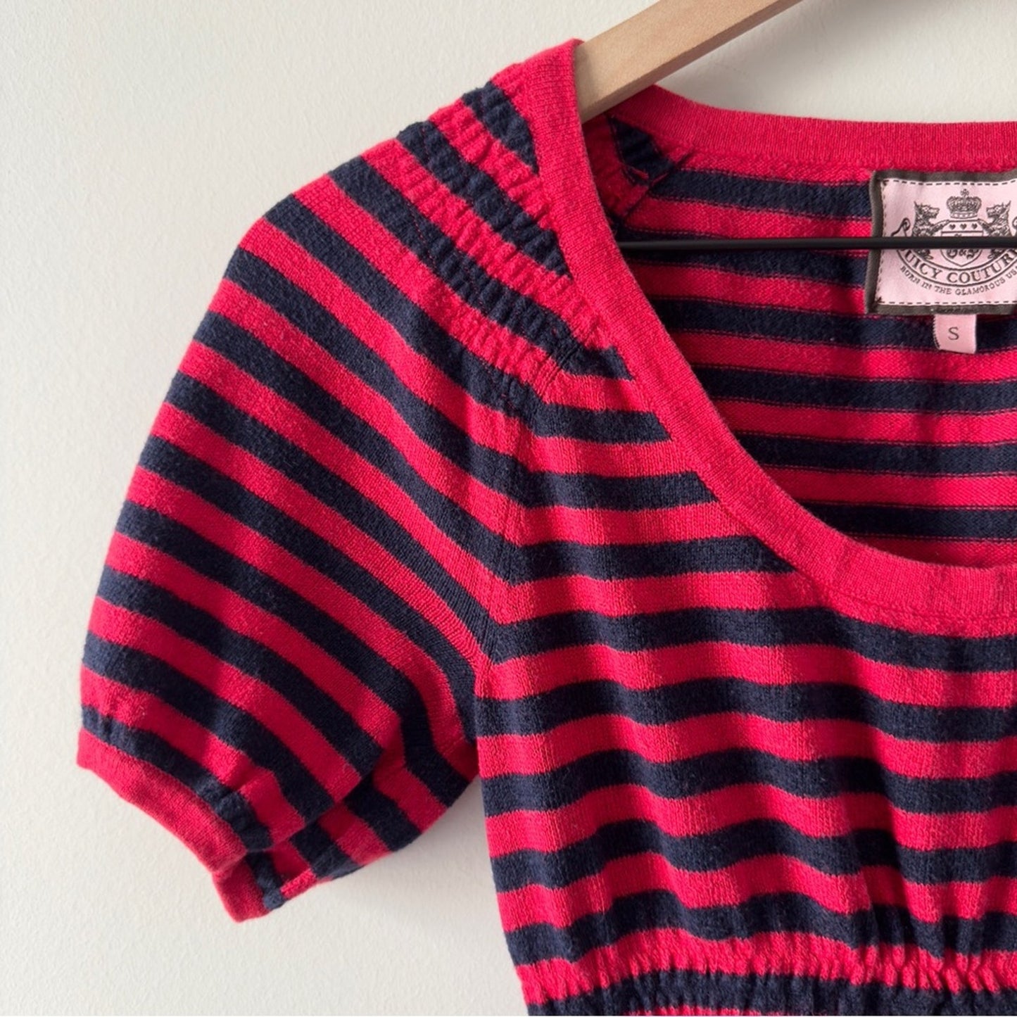 Juicy Couture Vintage Y2K Babydoll Cotton/Silk/Cashmere Sweater Top Striped Bow