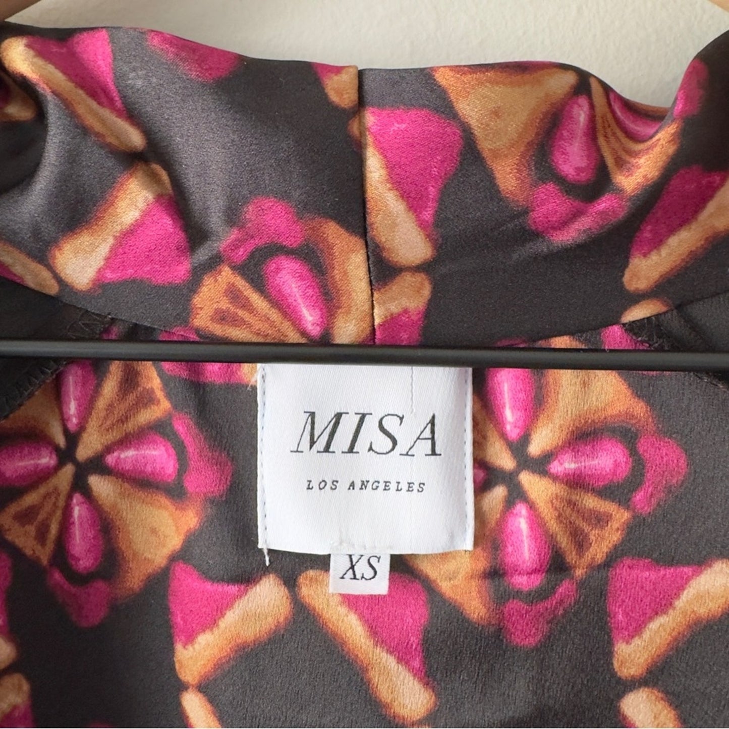 Misa Los Angeles Floral Wrap Dress Robe Long Sleeve Tie Waist Made in USA XS EUC