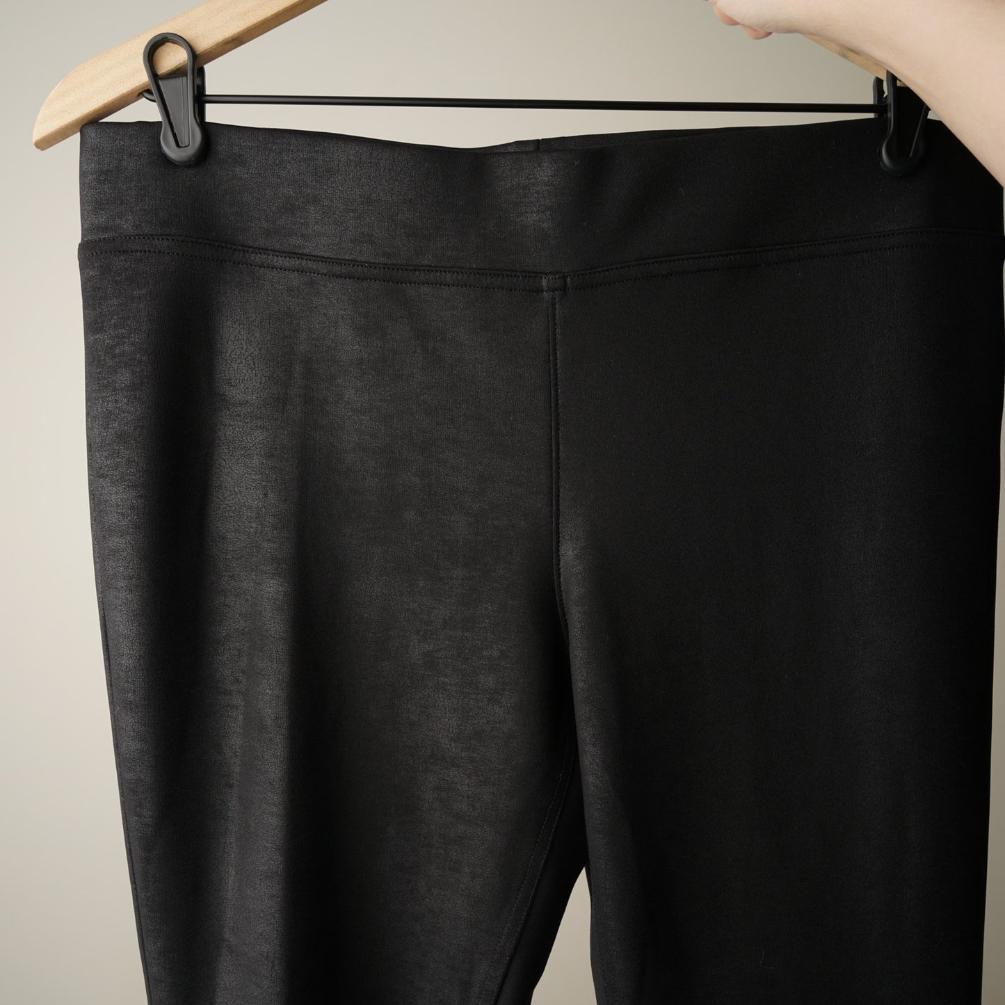 Free People Subtle Metallic Inner Zipper Ankle Pants Black Elastic Waist Stretch