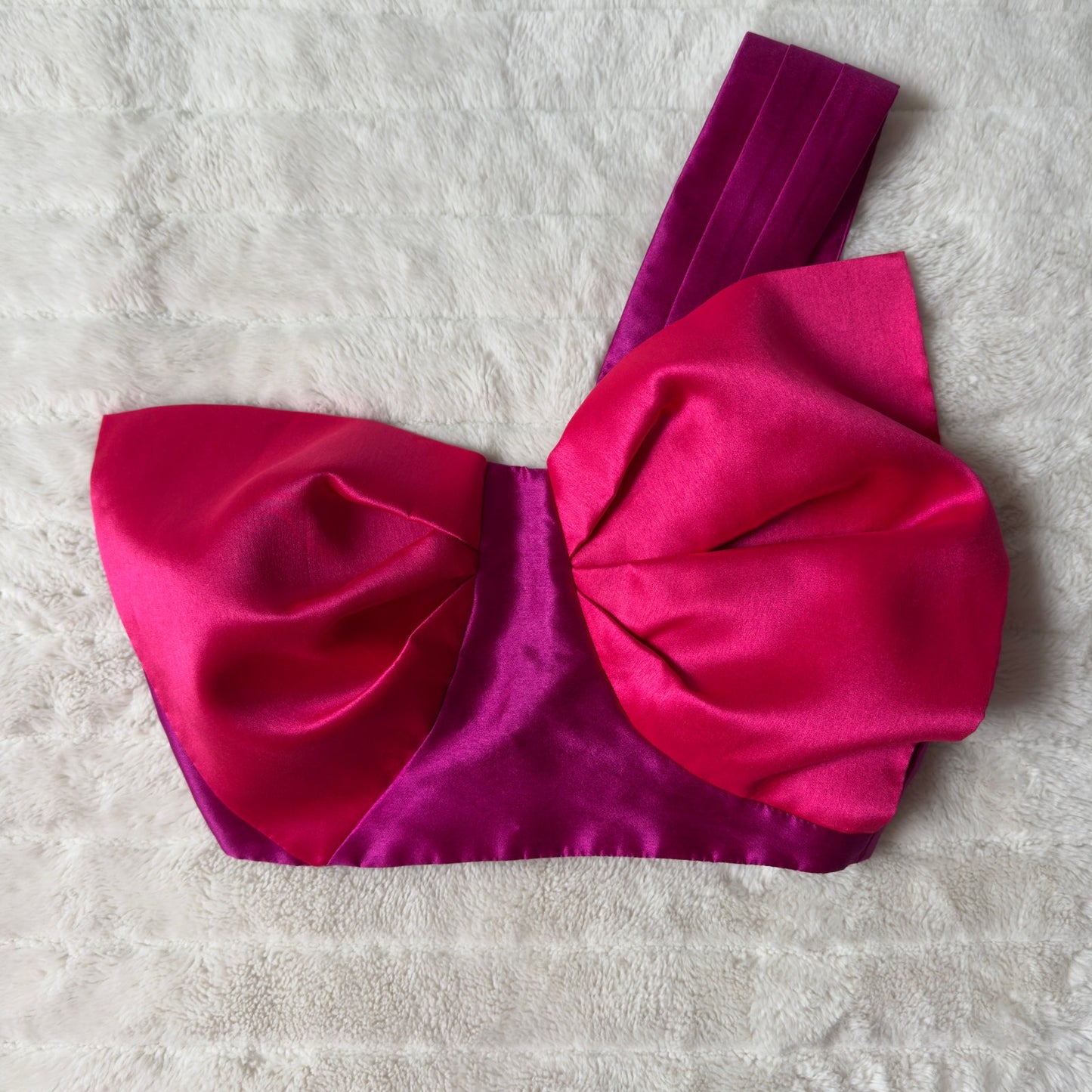 Anthropologie Audette Rowan Bow Top Pink Purple Party Cropped One Shoulder Zip