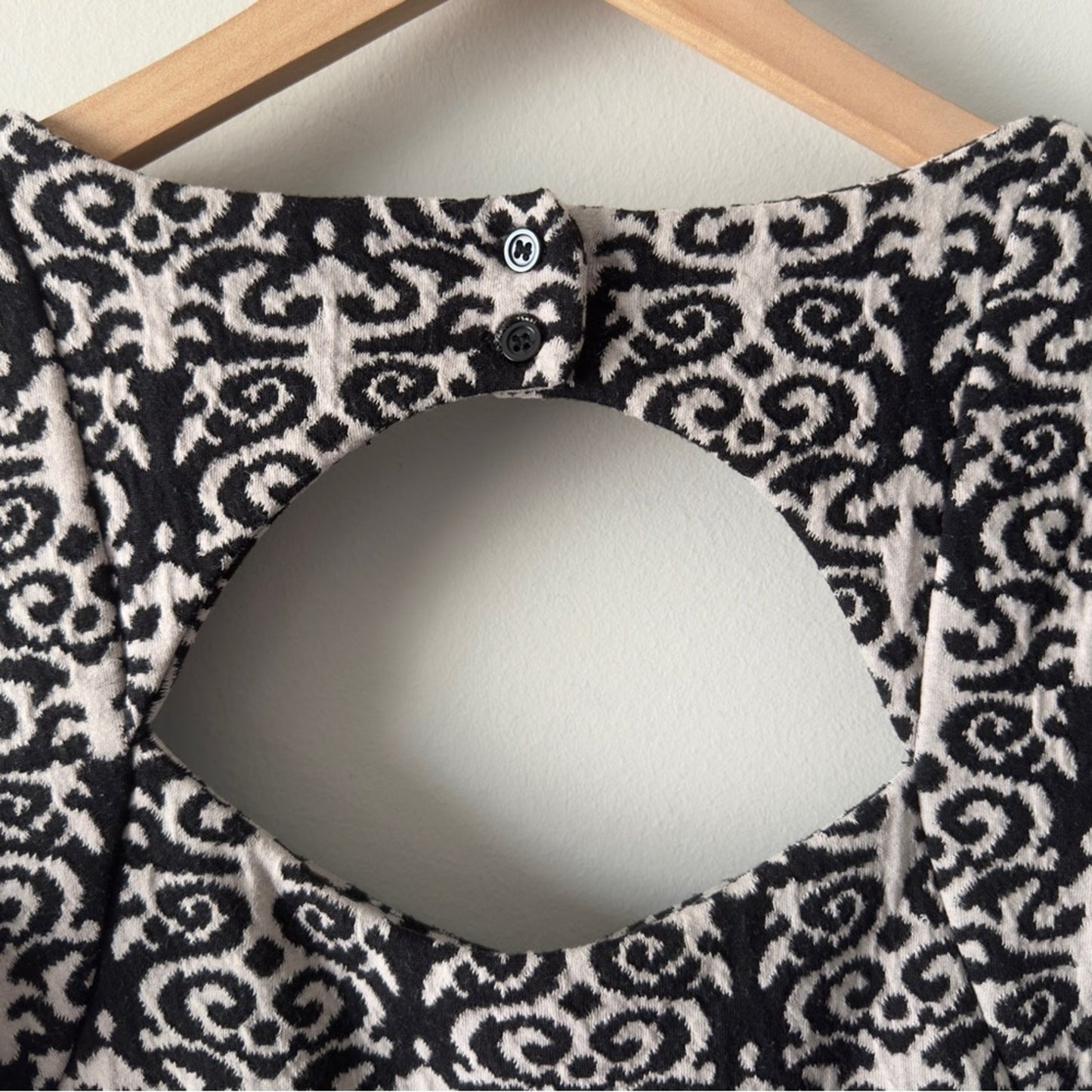 Anthropologie Deletta Black White Cutout Back Mini Dress A-Line Short Sleeve S