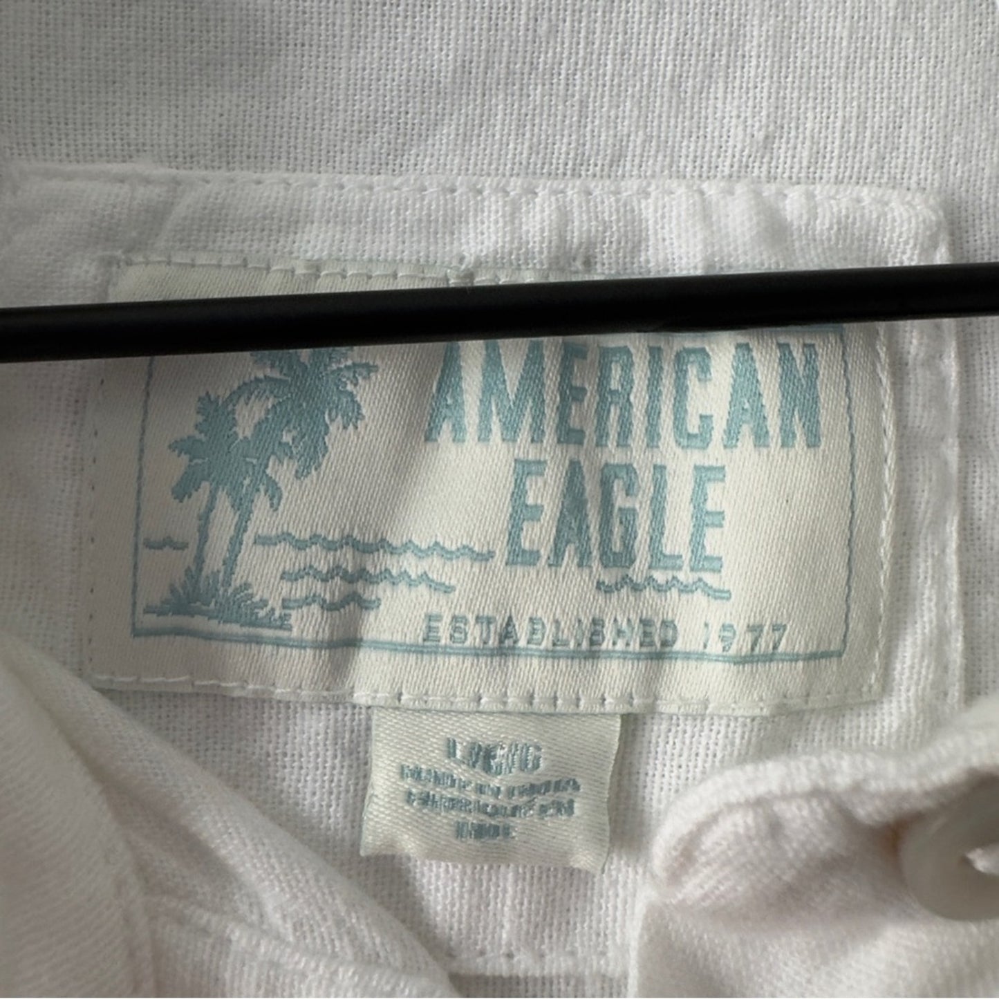 American Eagle Cotton Linen Blend White Button-Down Shirt Lace Hem Collared NWT