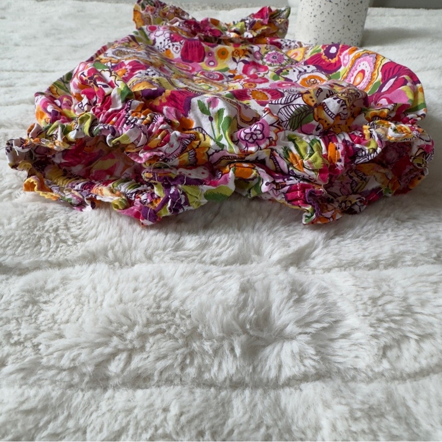Vera Bradley Baby Colorful Floral Romper Ruffle Neckline smocked legs one piece
