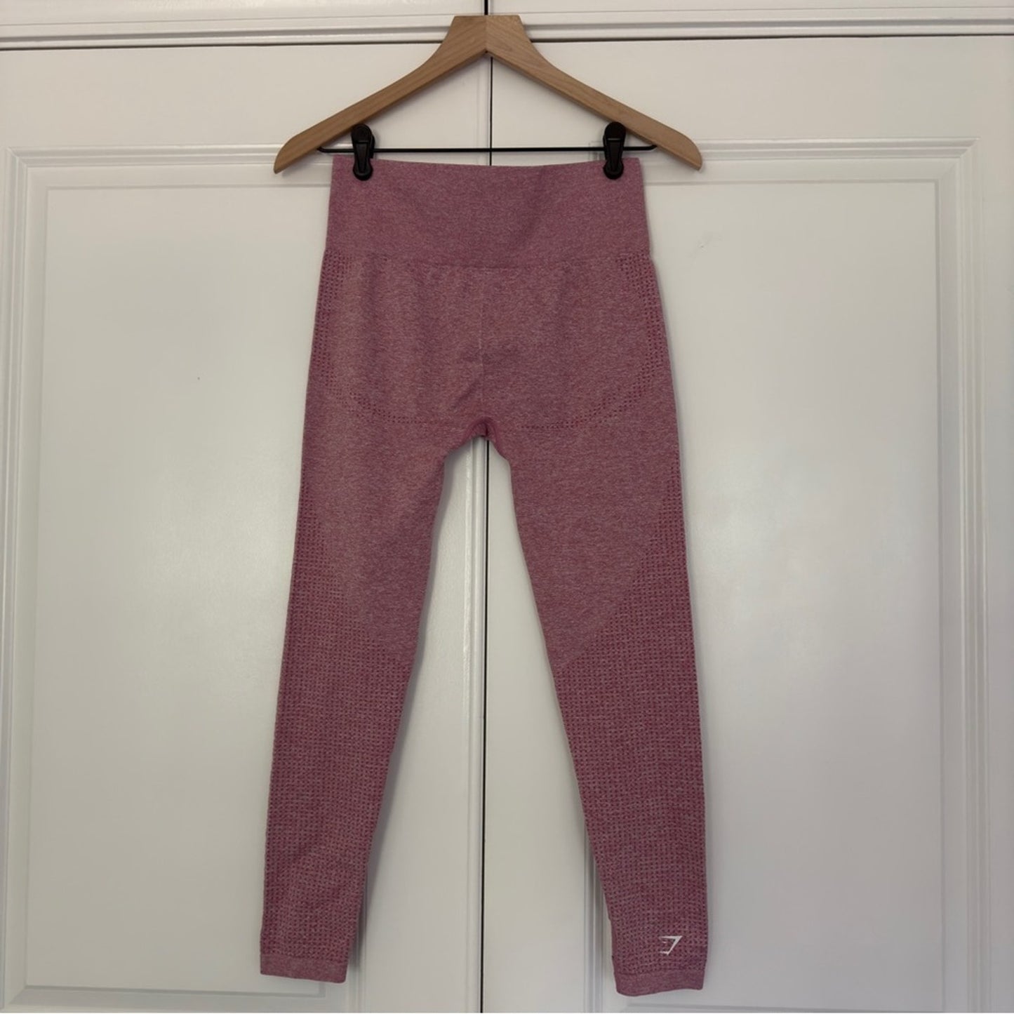 Gymshark high rise athletic leggings pink white logo stretch gym workout active