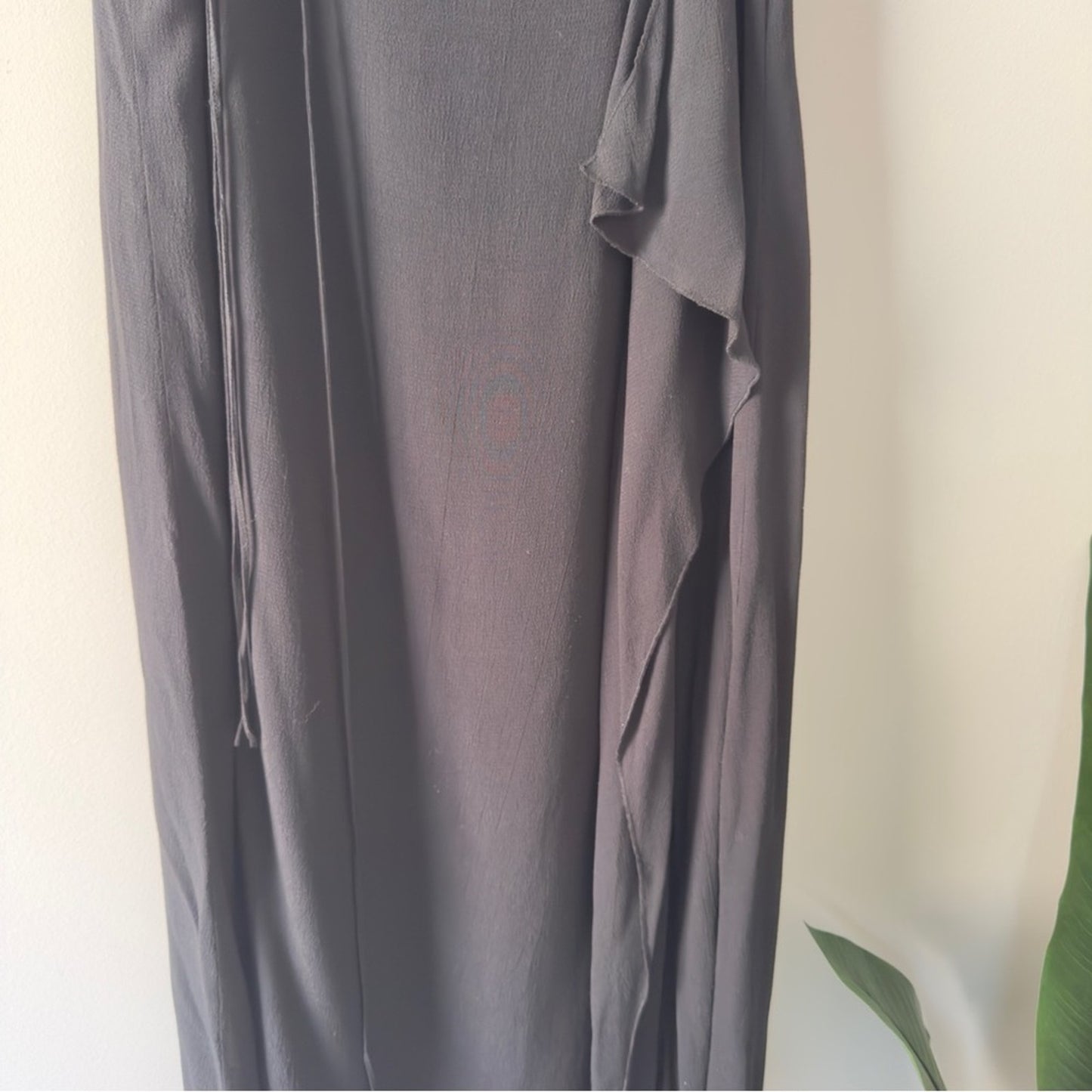 J. Jill Black Maxi Skirt ruffle side tie strings waist zipper zip up back solid