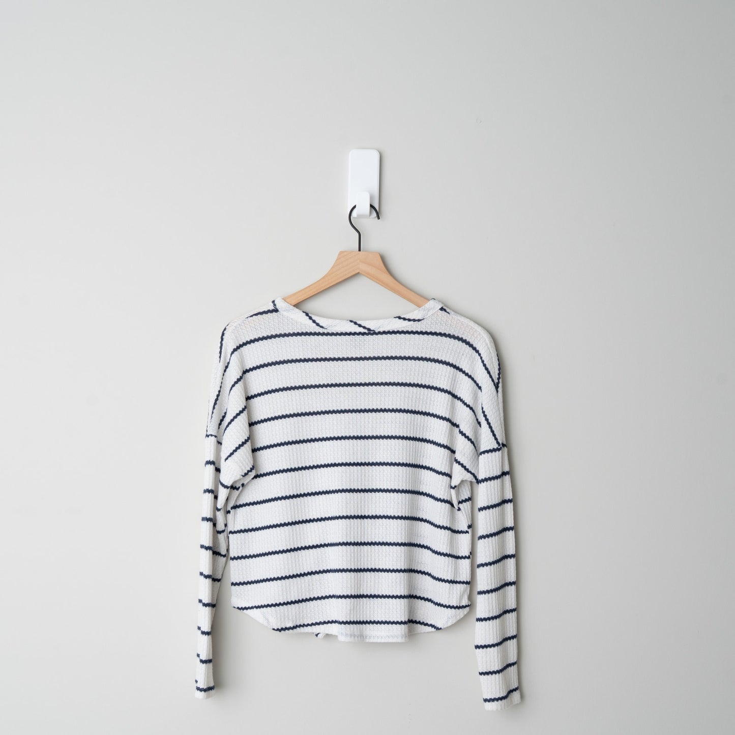Paper Crane Waffle Knit Button Down Top Tie Waist Front Long Sleeve Striped EUC