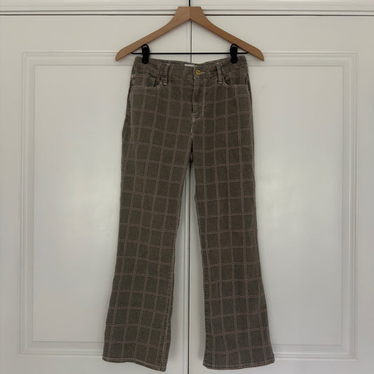 Frame Le Crop Mini Boot Pants plaid cotton blend pockets zipper button stretch
