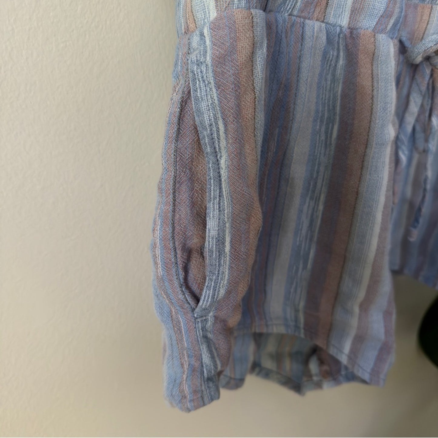 Anthropologie Cloth & Stone Striped Romper Spaghetti Strap Tie Waist Pockets EUC