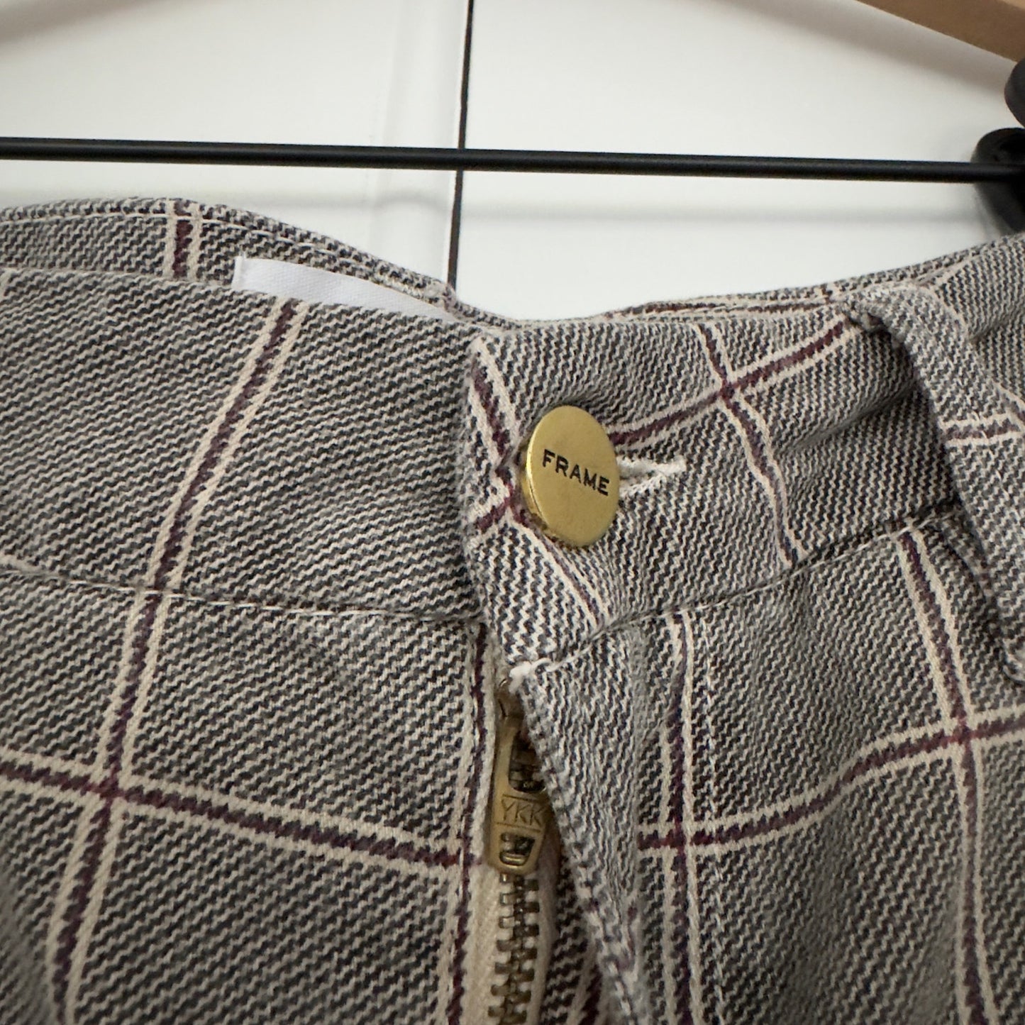 Frame Le Crop Mini Boot Pants plaid cotton blend pockets zipper button stretch